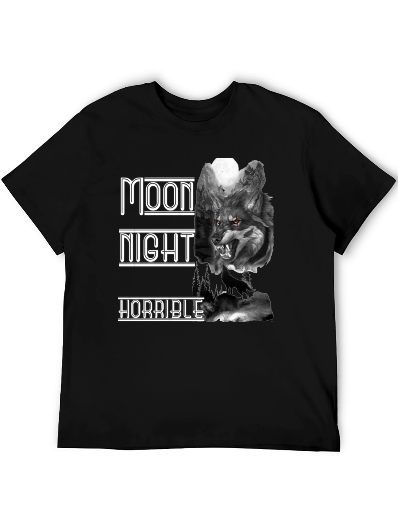 Moon Night Horrible Wolf Graphic T-Shirt