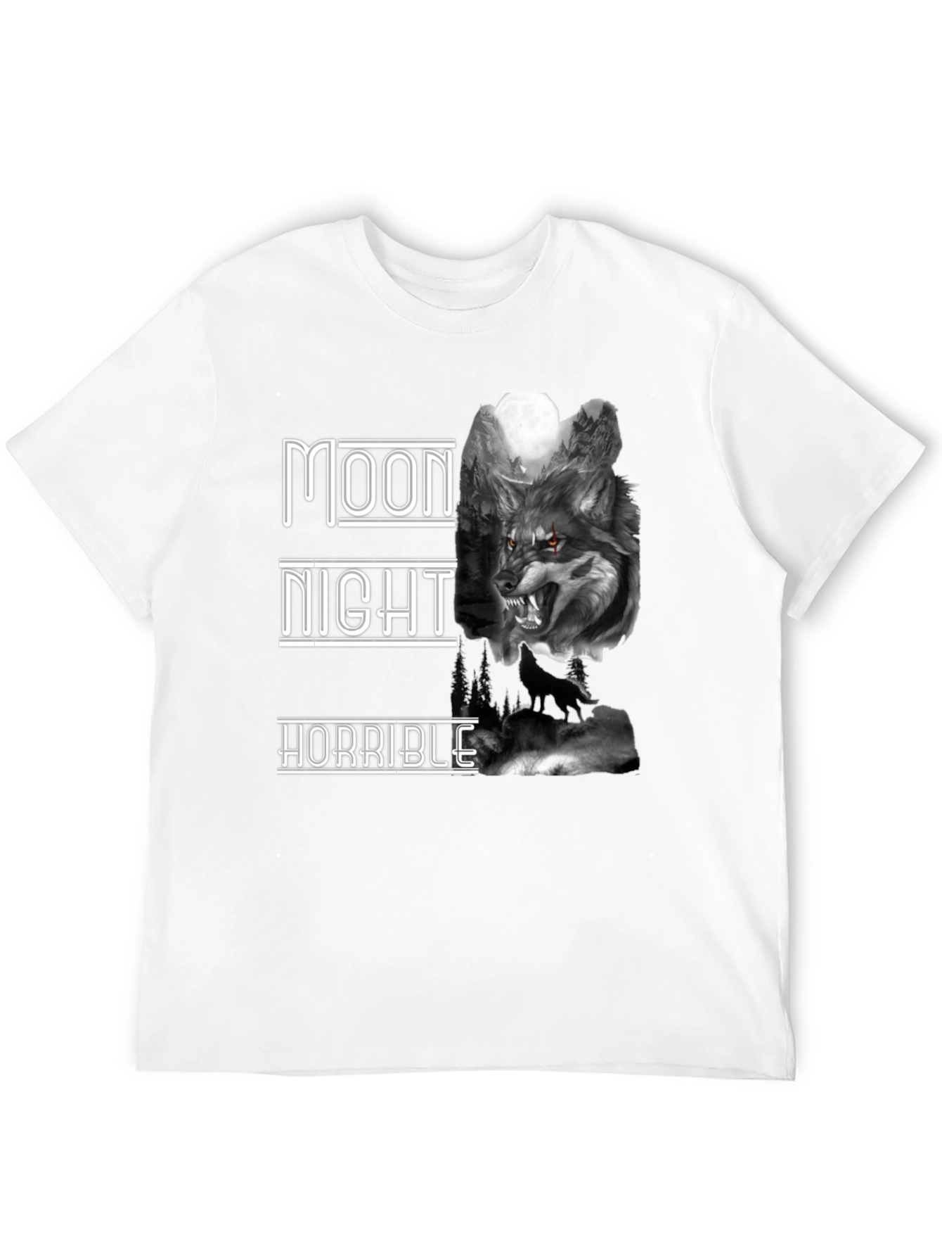 Moon Night Horrible Wolf Graphic T-Shirt