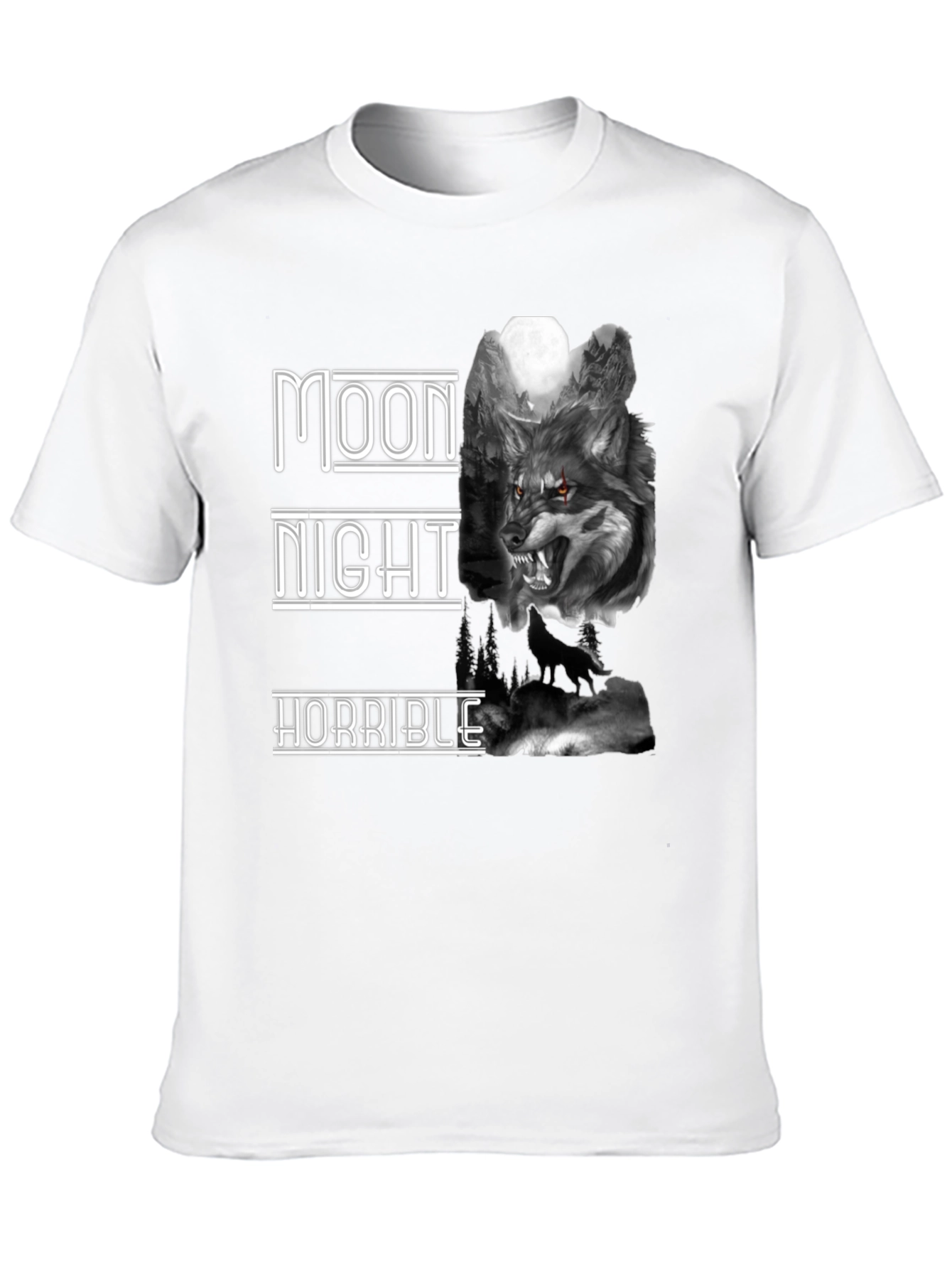 Moon Night Horrible Wolf Graphic T-Shirt