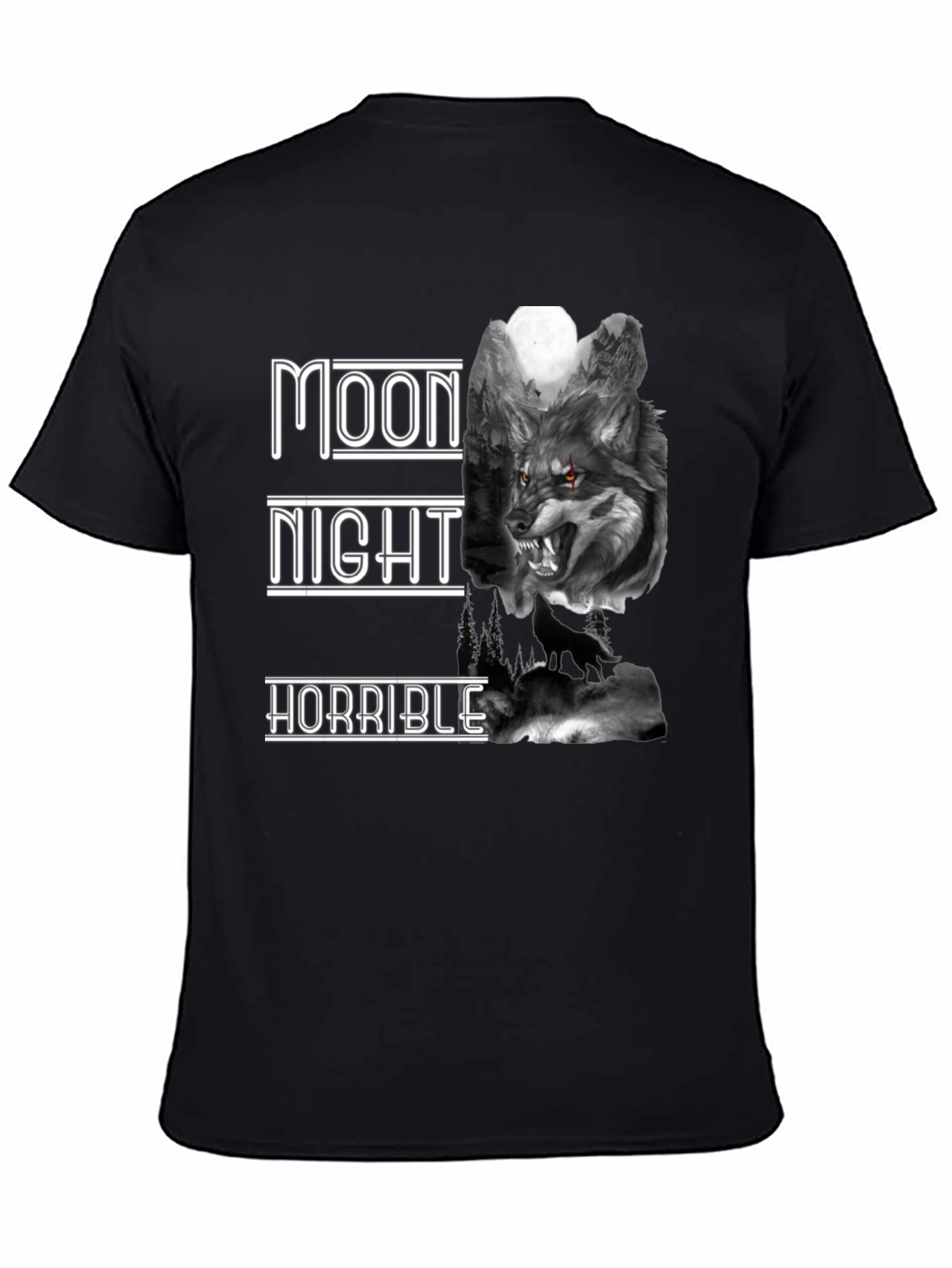 Moon Night Horrible Wolf Graphic T-Shirt