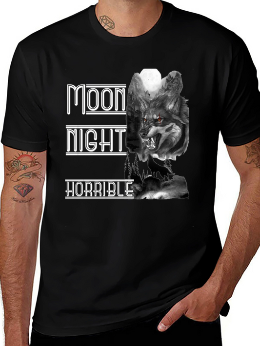 Moon Night Horrible Wolf Graphic T-Shirt