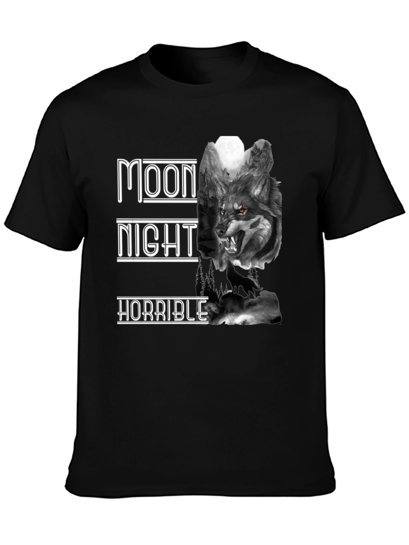 Moon Night Horrible Wolf Graphic T-Shirt
