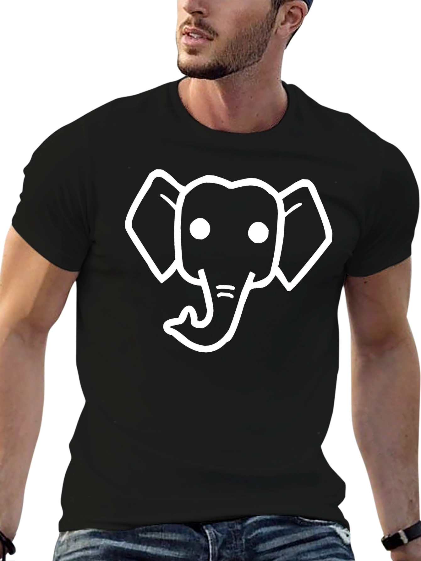 Elephant Outline Black T-Shirt - Classic Tee