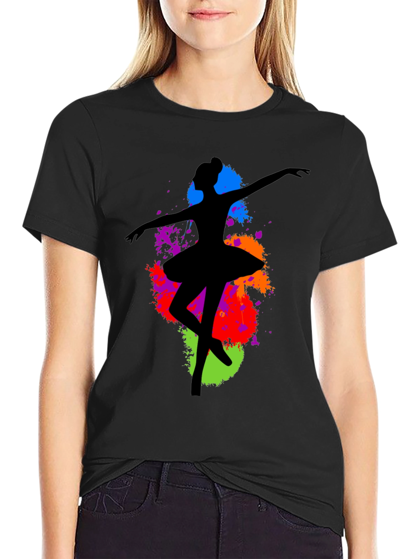Ballerina Paint Splatter Graphic T-Shirt