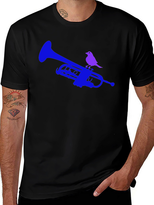 Trumpet & Bird Graphic Tee - Unique Design!