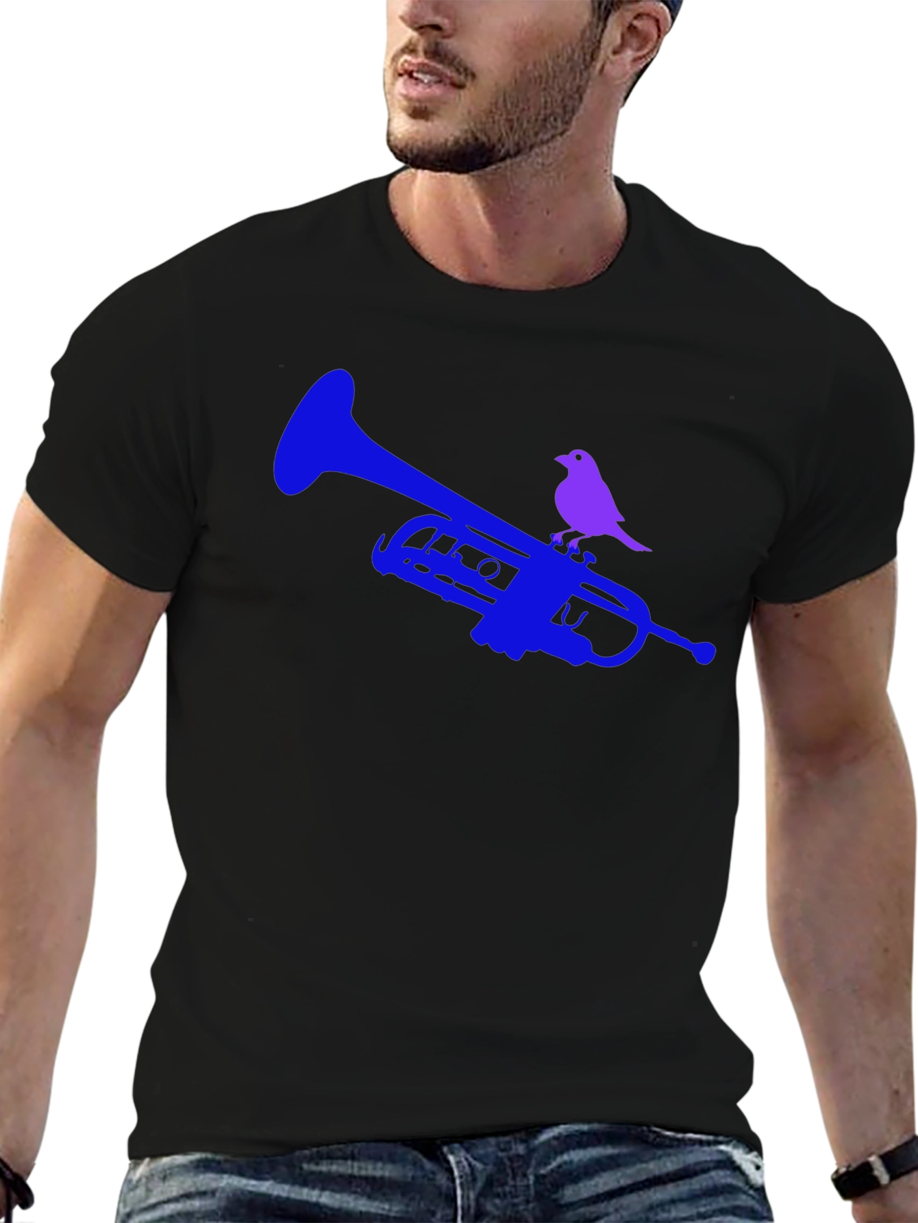 Trumpet & Bird Graphic Tee - Unique Design!