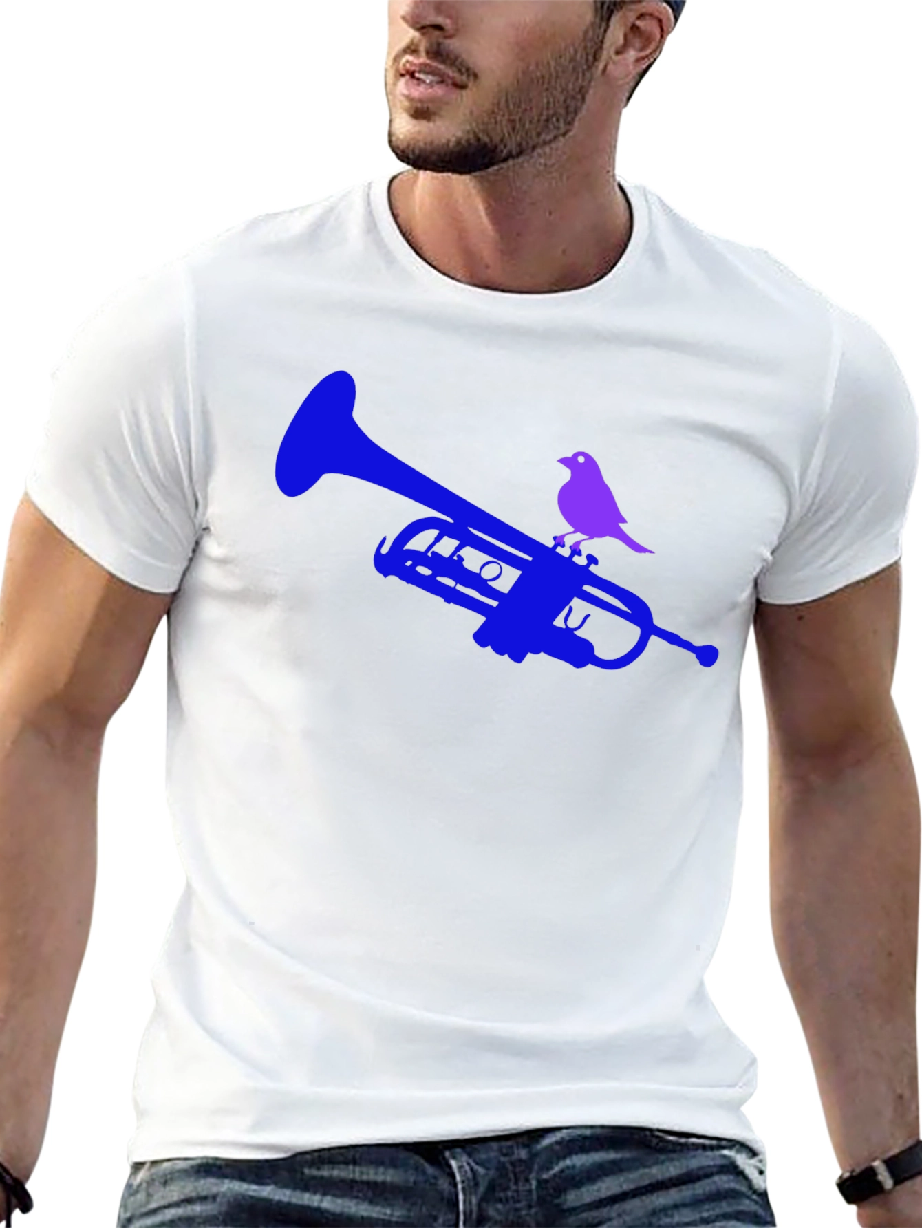 Trumpet & Bird Graphic Tee - Unique Design!