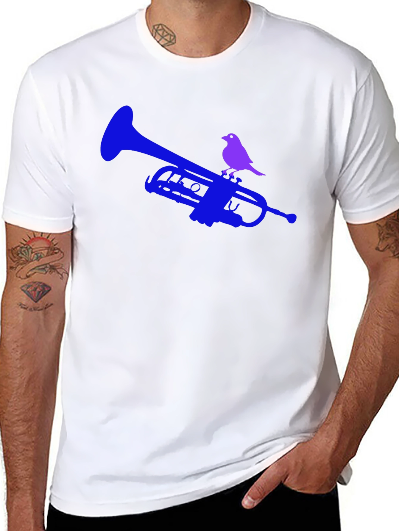 Trumpet & Bird Graphic Tee - Unique Design!