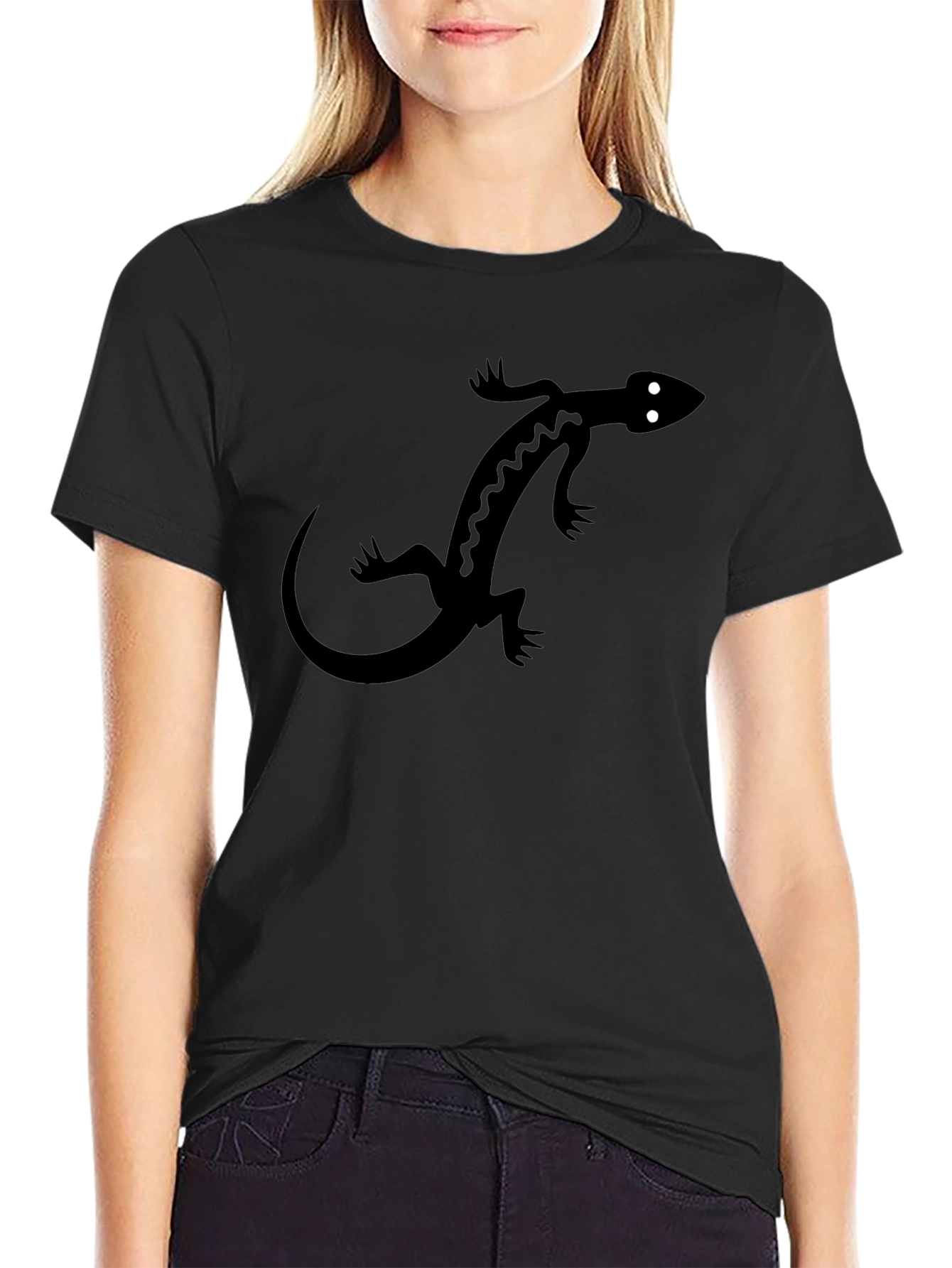 Black T-Shirt with Lizard Graphic Print
