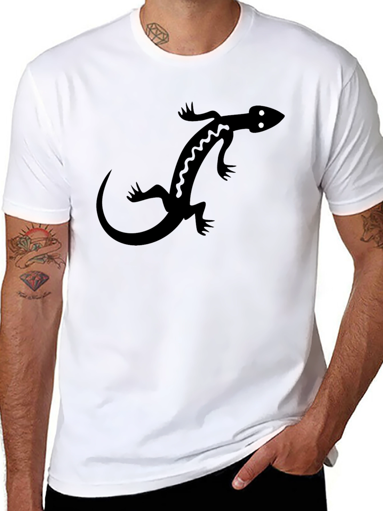 Black T-Shirt with Lizard Graphic Print