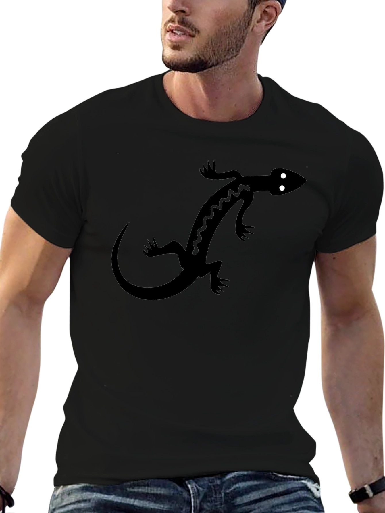 Black T-Shirt with Lizard Graphic Print