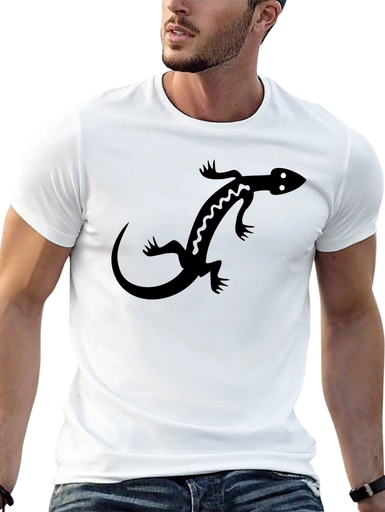 Black T-Shirt with Lizard Graphic Print