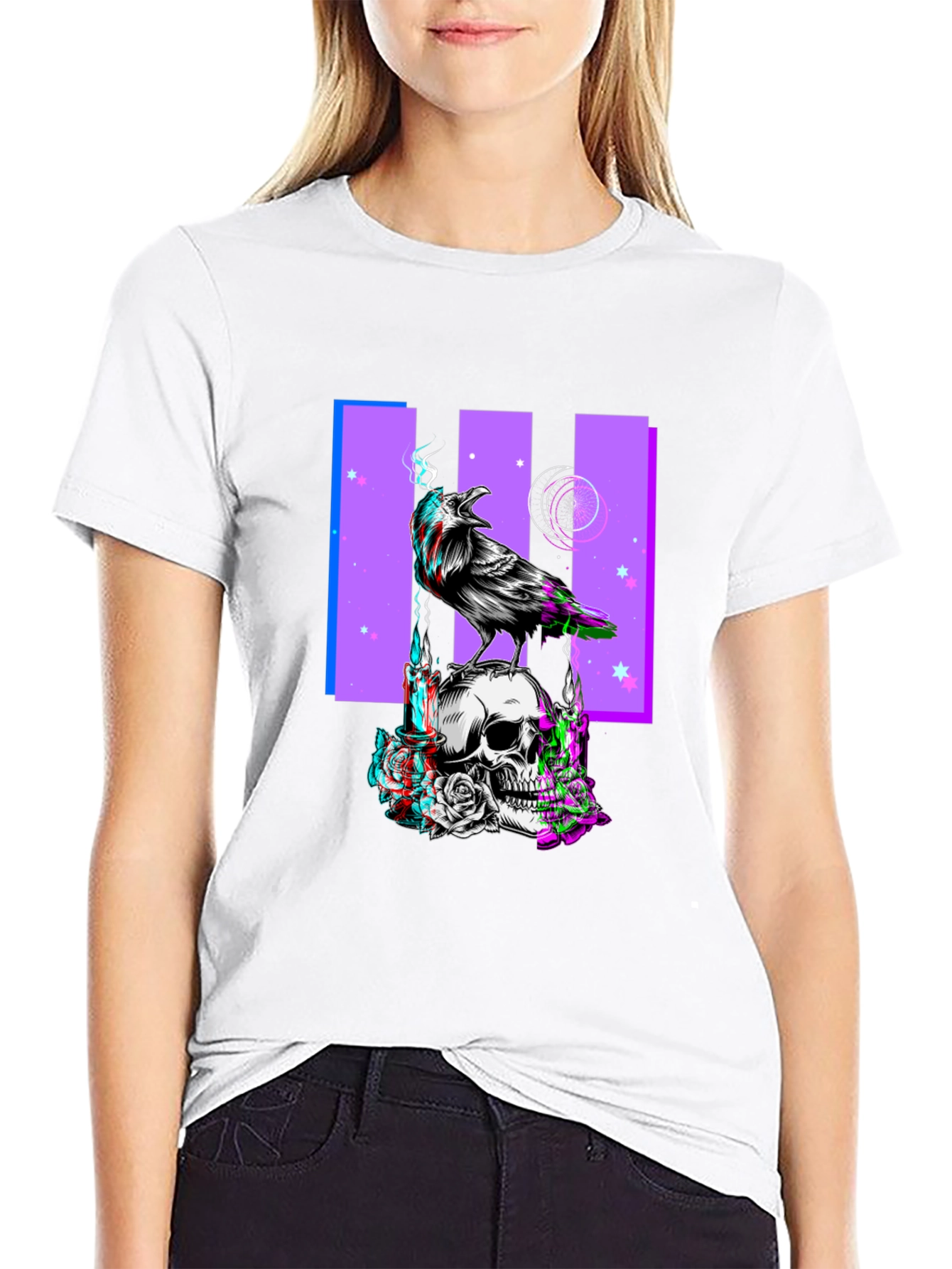 Raven Skull Graphic Print Tee