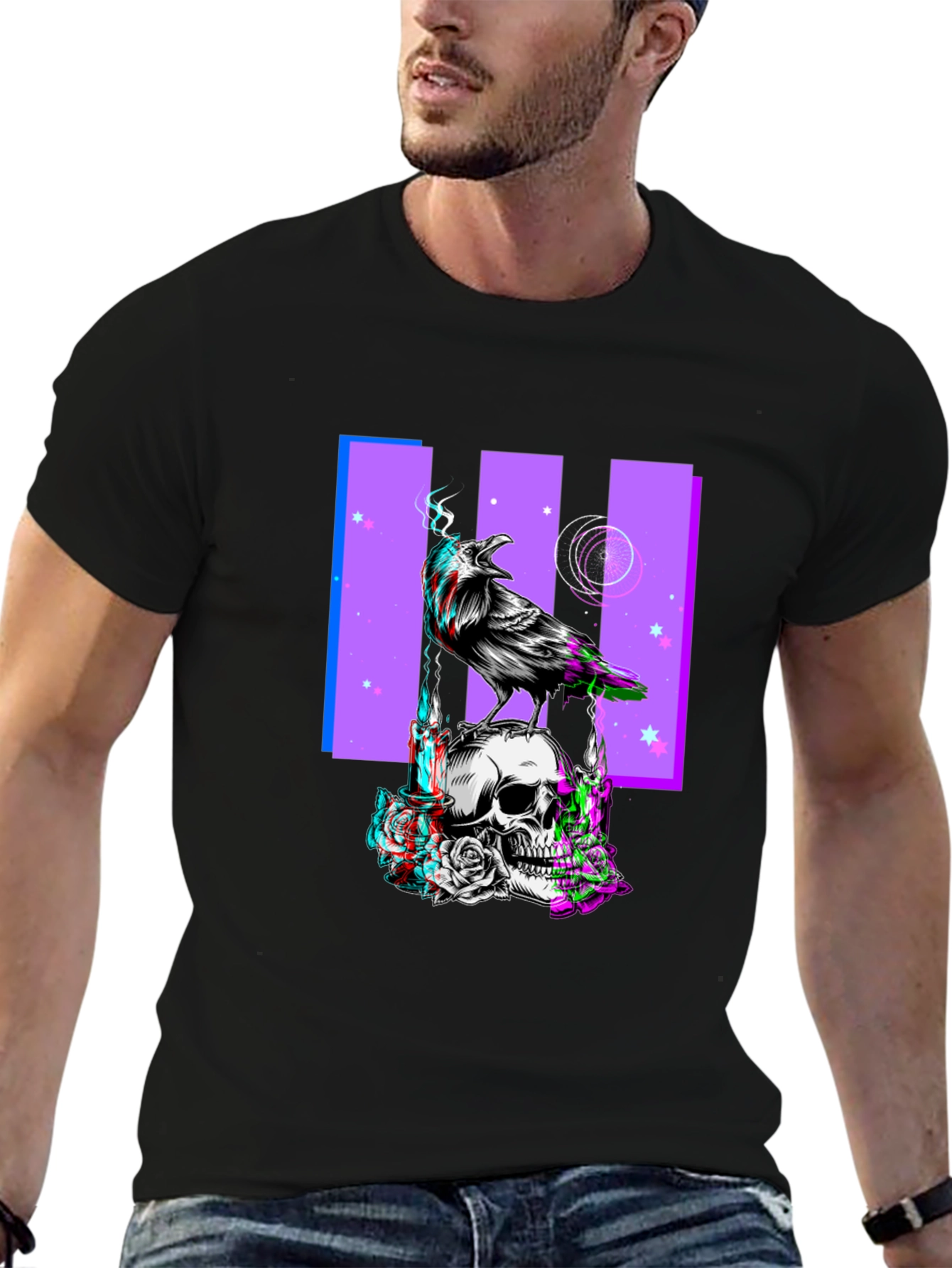 Raven Skull Graphic Print Tee