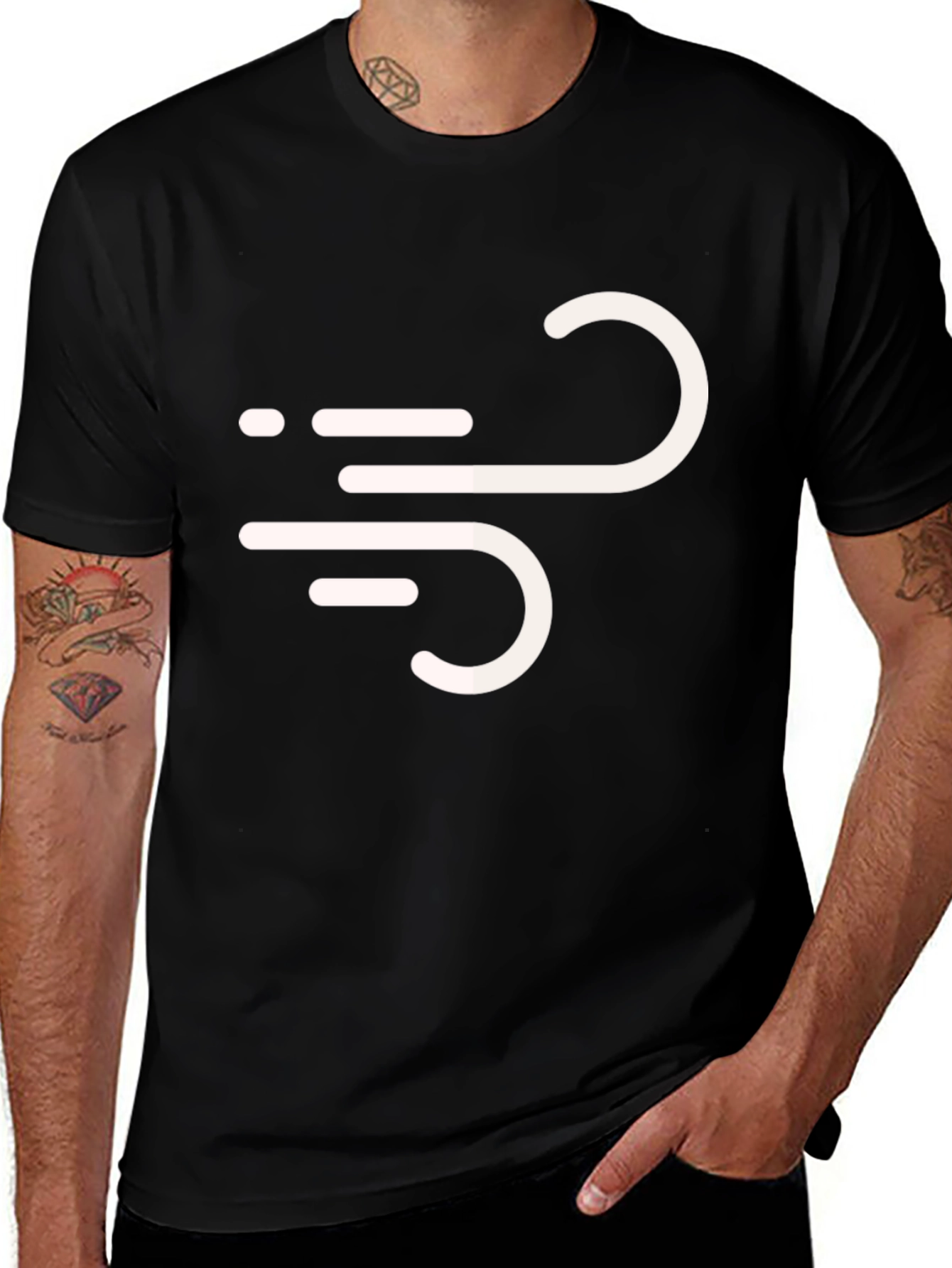 Stylish Black Tee with Wind Symbol
