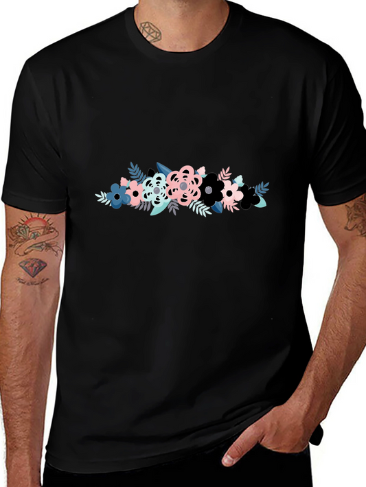 Floral Graphic Print Mens Black T-Shirt