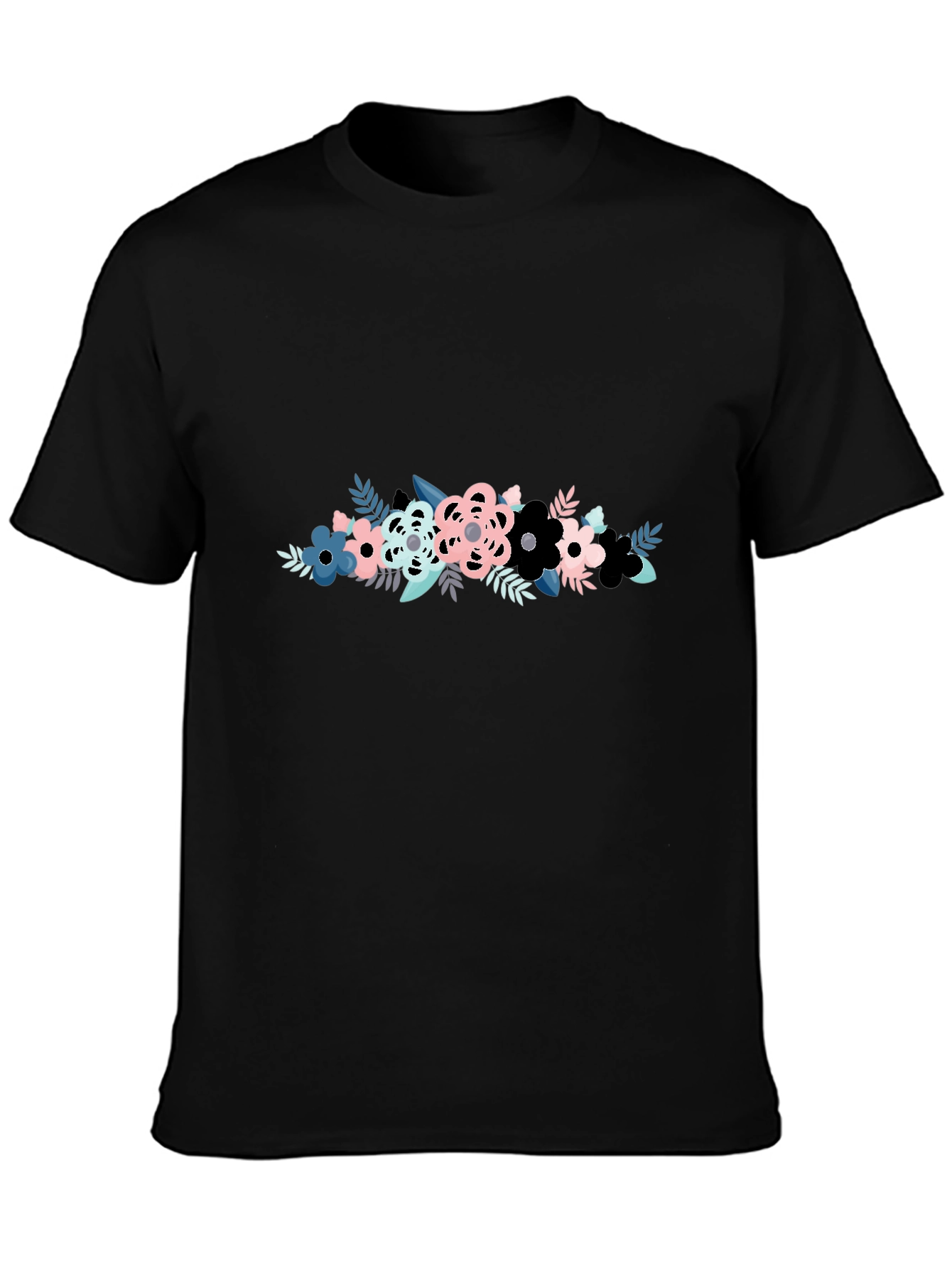 Floral Graphic Print Mens Black T-Shirt