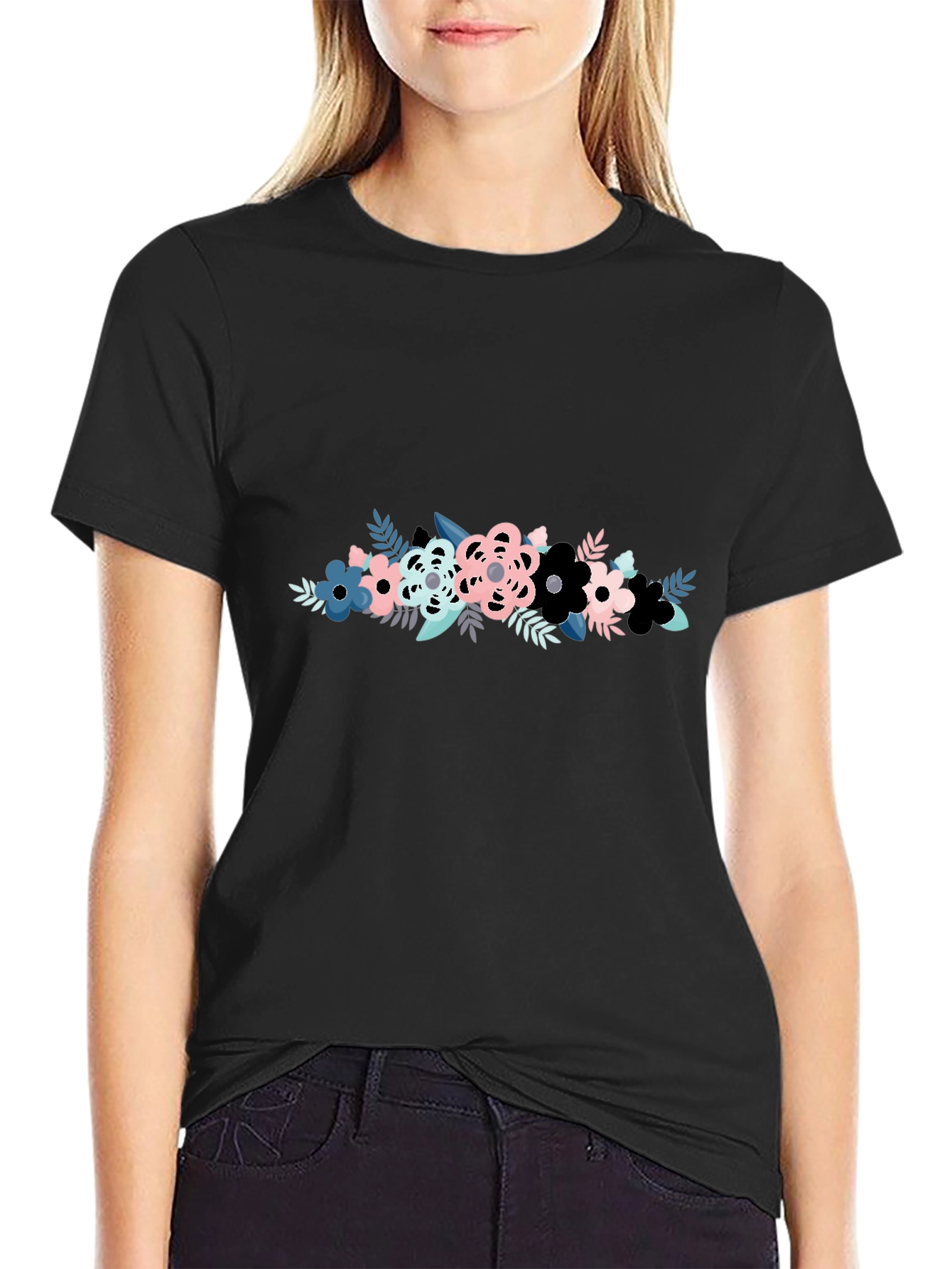 Floral Graphic Print Mens Black T-Shirt
