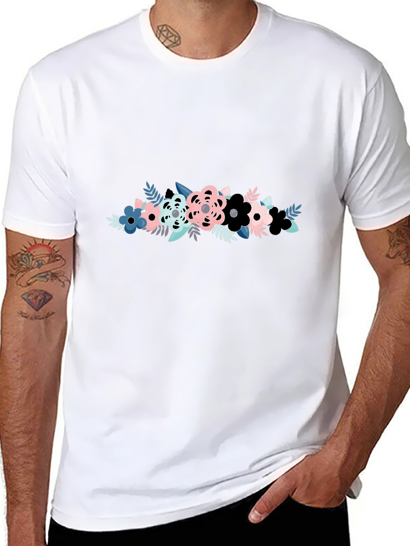 Floral Graphic Print Mens Black T-Shirt