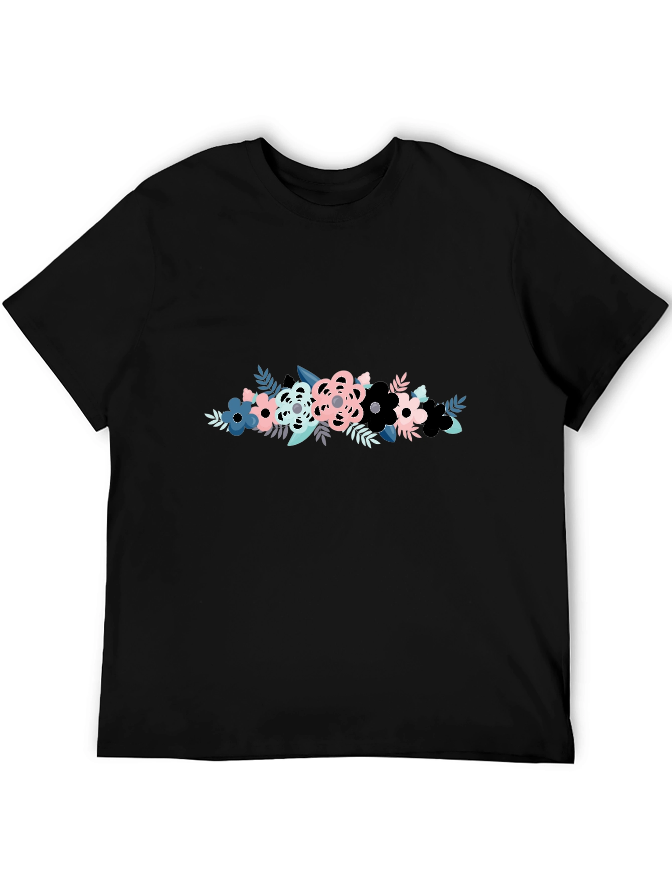 Floral Graphic Print Mens Black T-Shirt