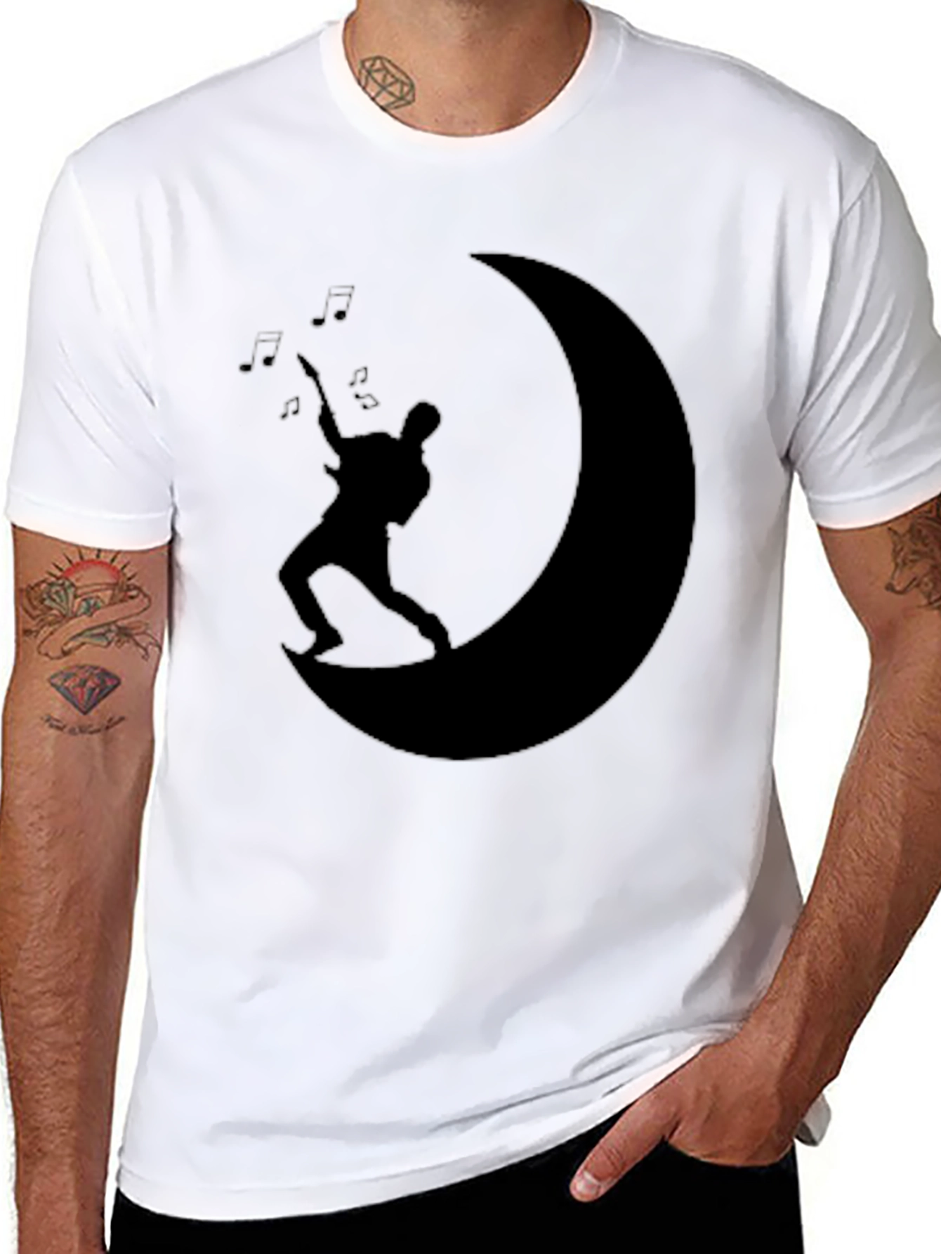 Moon Guitarist Black T-Shirt - Music Lover Tee