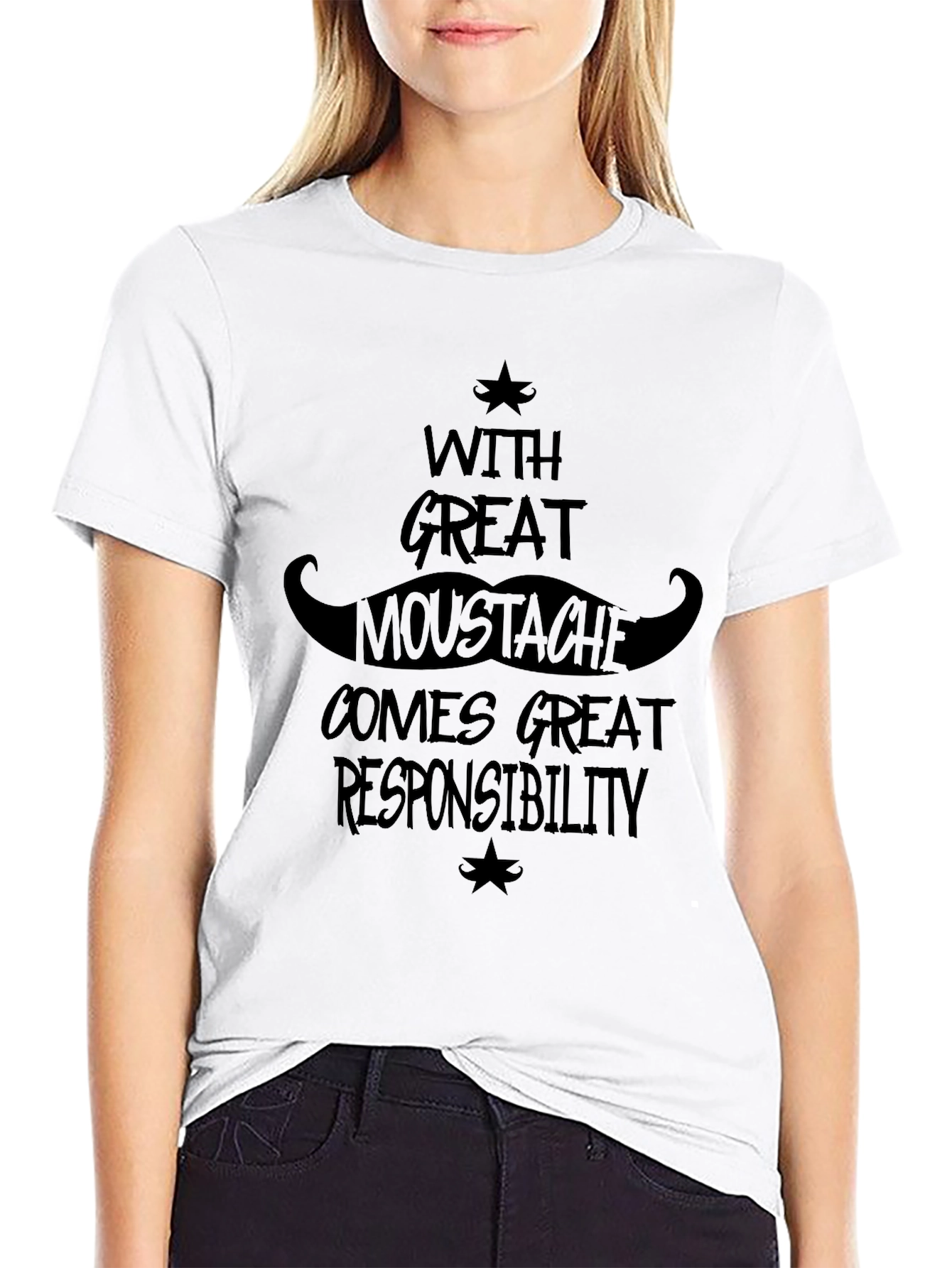 Mustache Responsibility Graphic Tee - Black Cotton Blend
