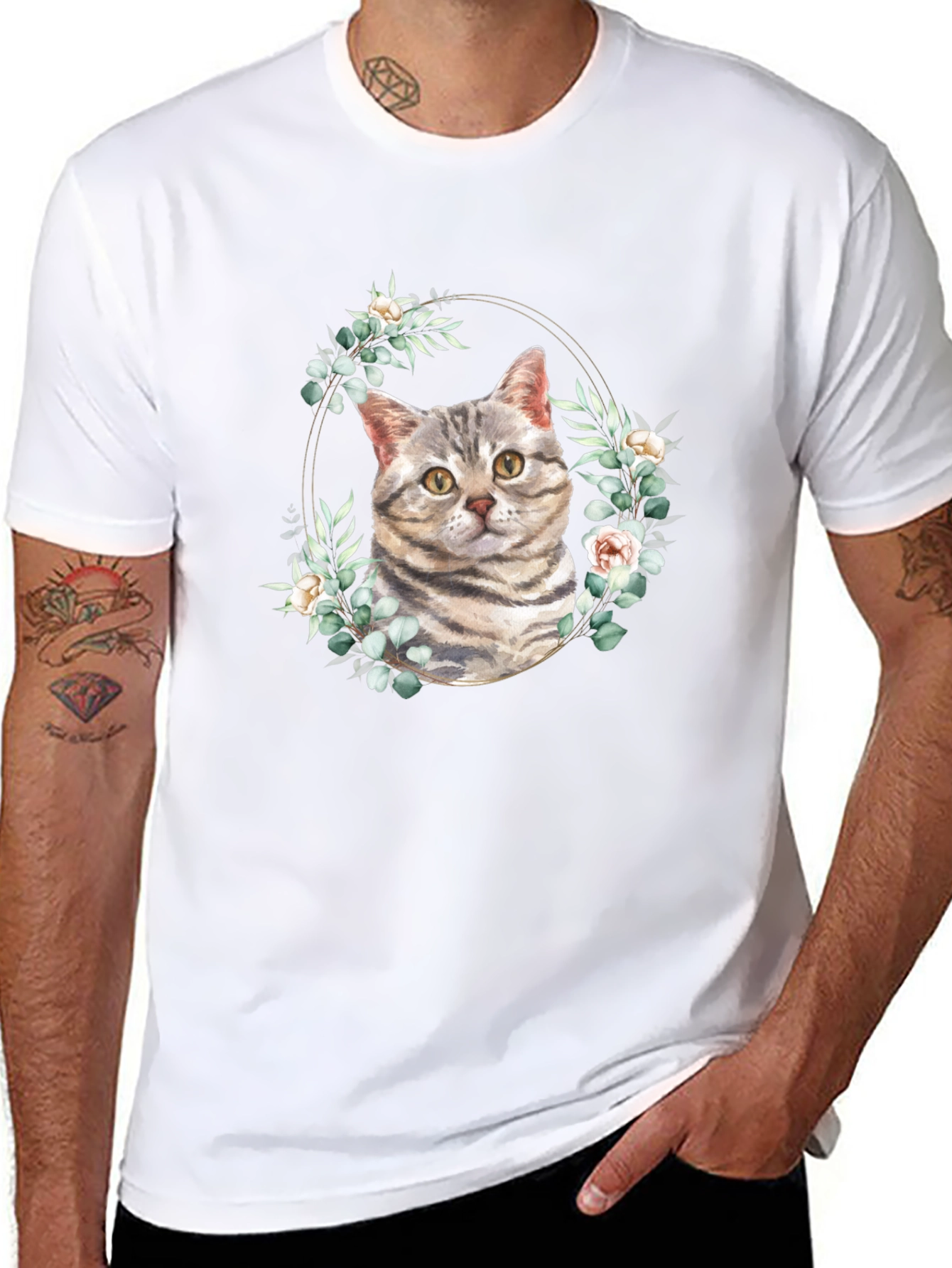 Cat & Floral Wreath Graphic Tee