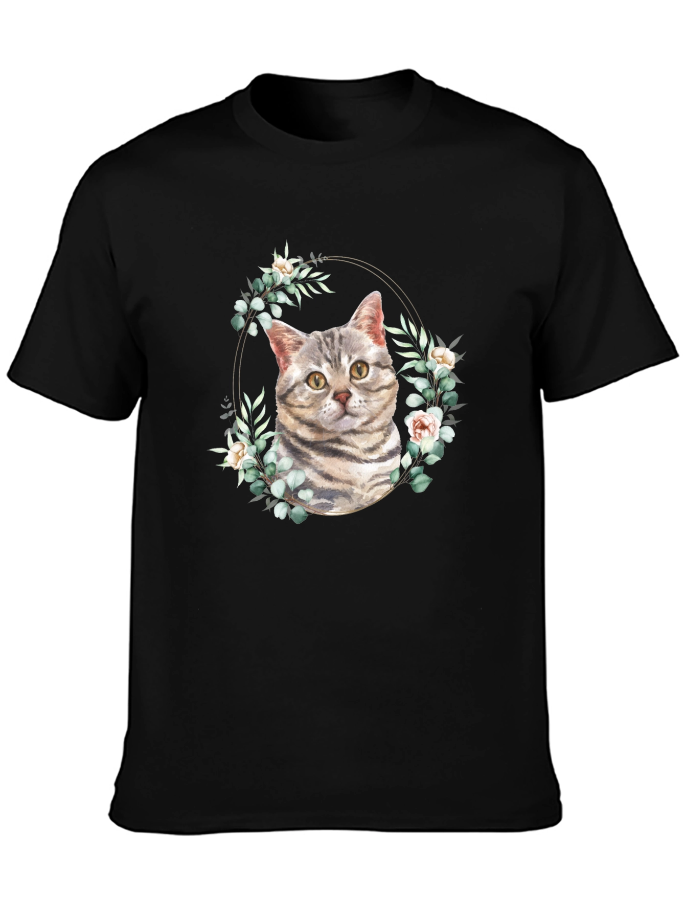 Cat & Floral Wreath Graphic Tee