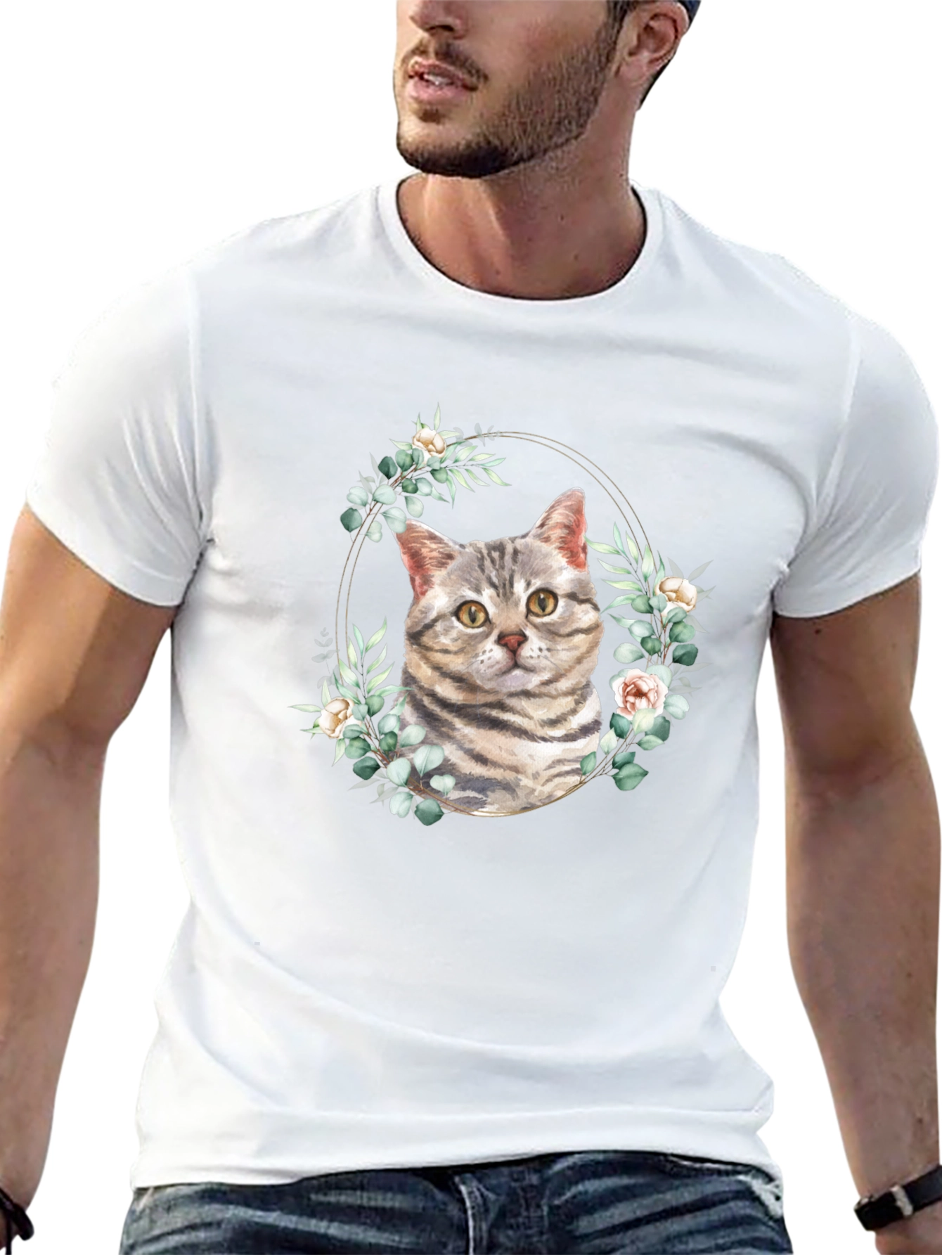Cat & Floral Wreath Graphic Tee