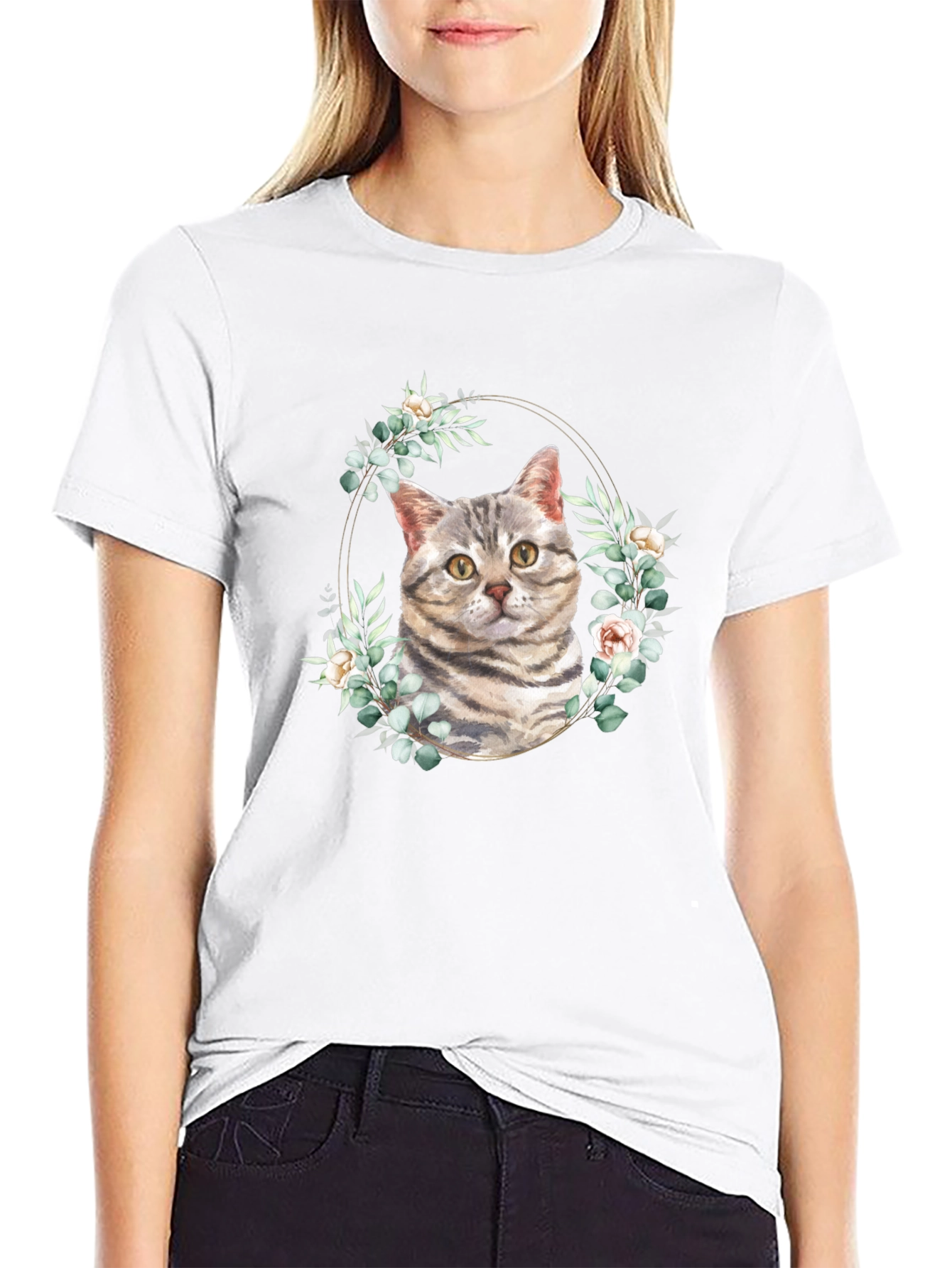 Cat & Floral Wreath Graphic Tee