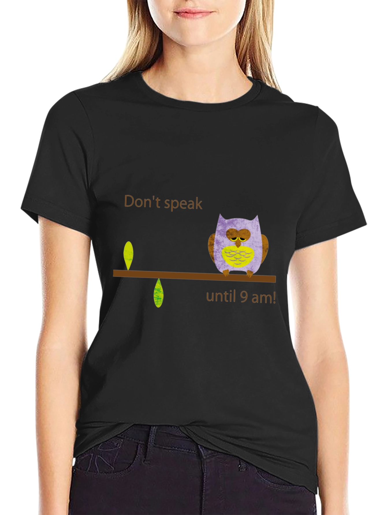 Dont Speak Until 9 AM Owl Graphic Tee