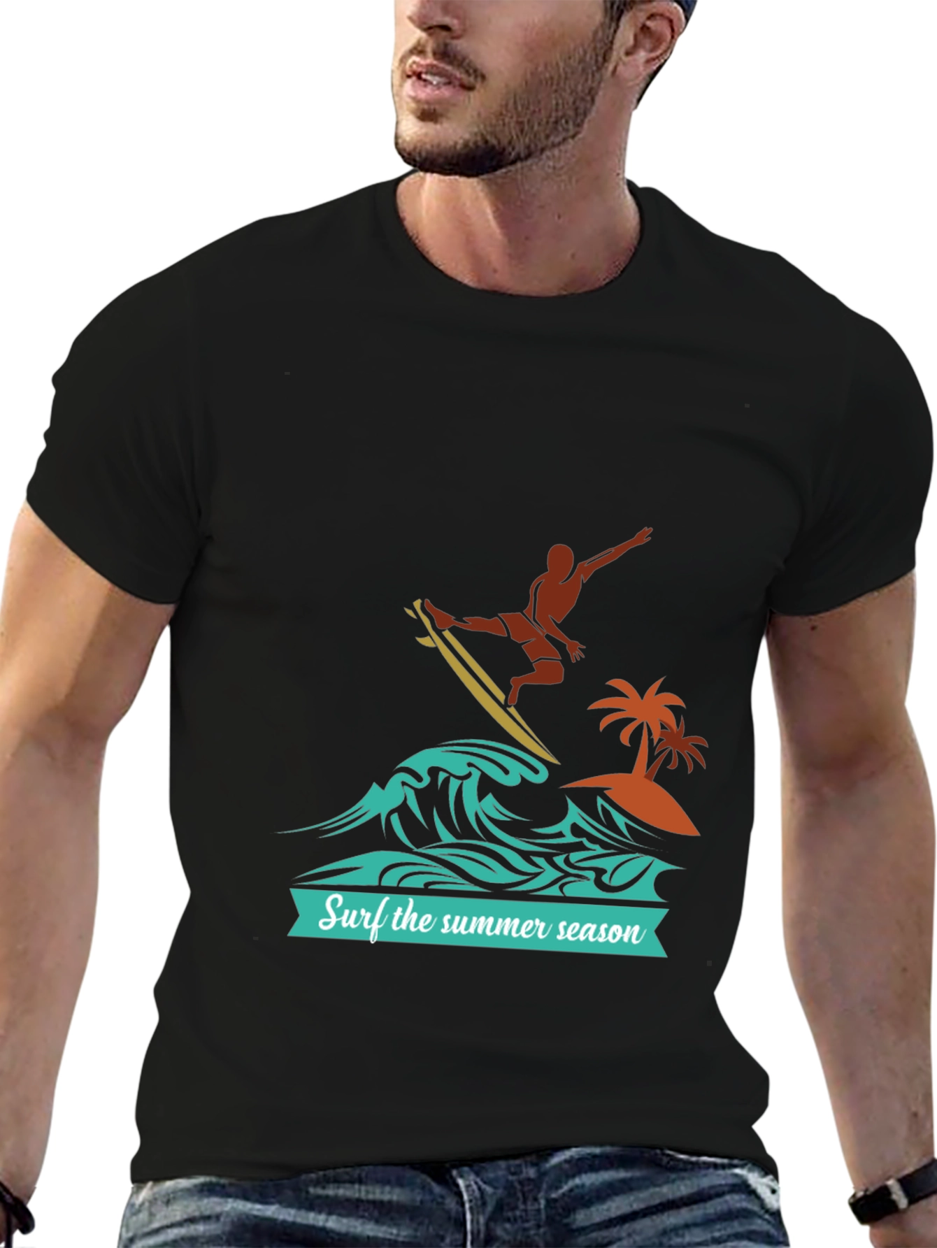 Surf the Summer Season Black Graphic Tee