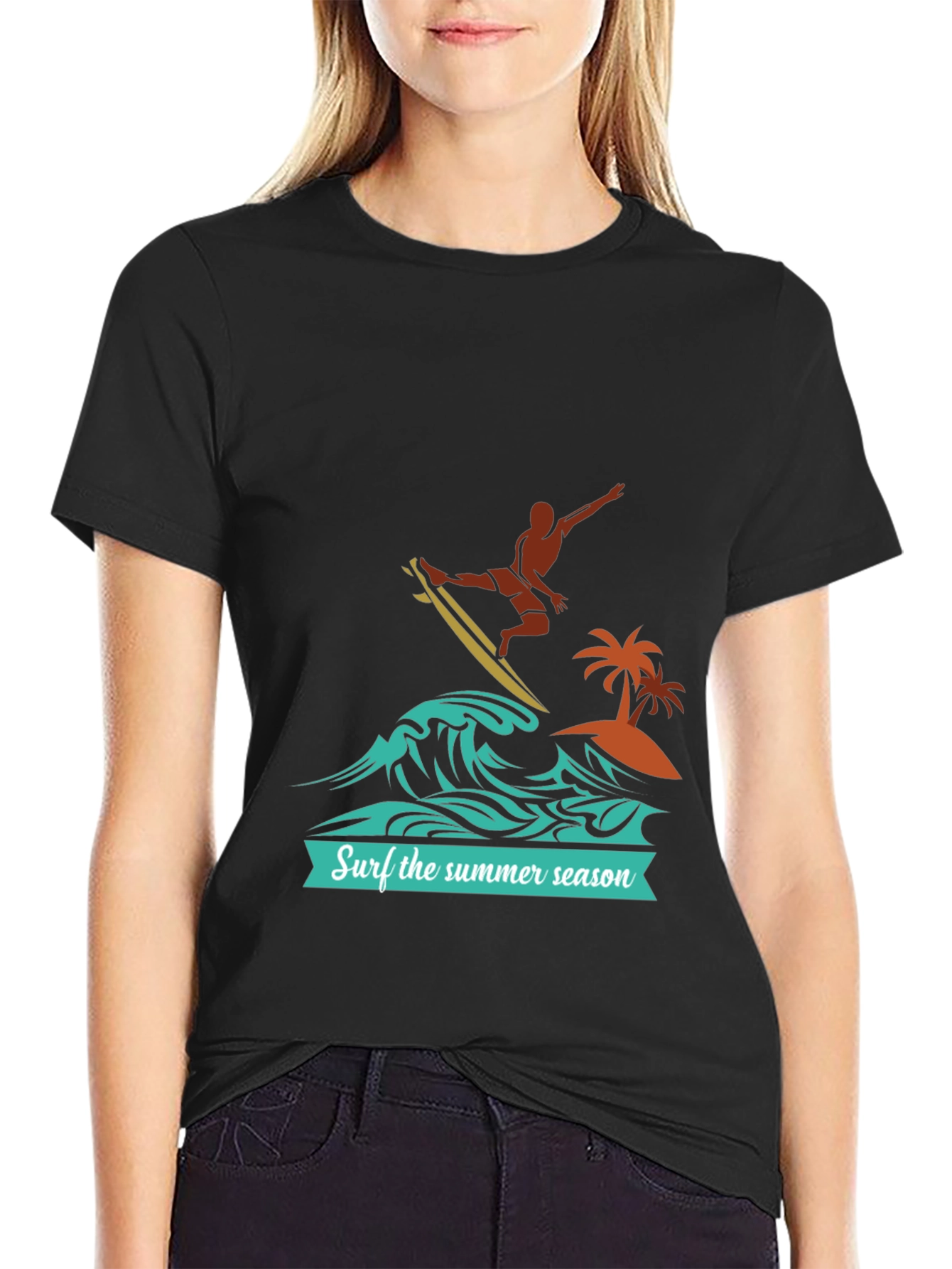 Surf the Summer Season Black Graphic Tee