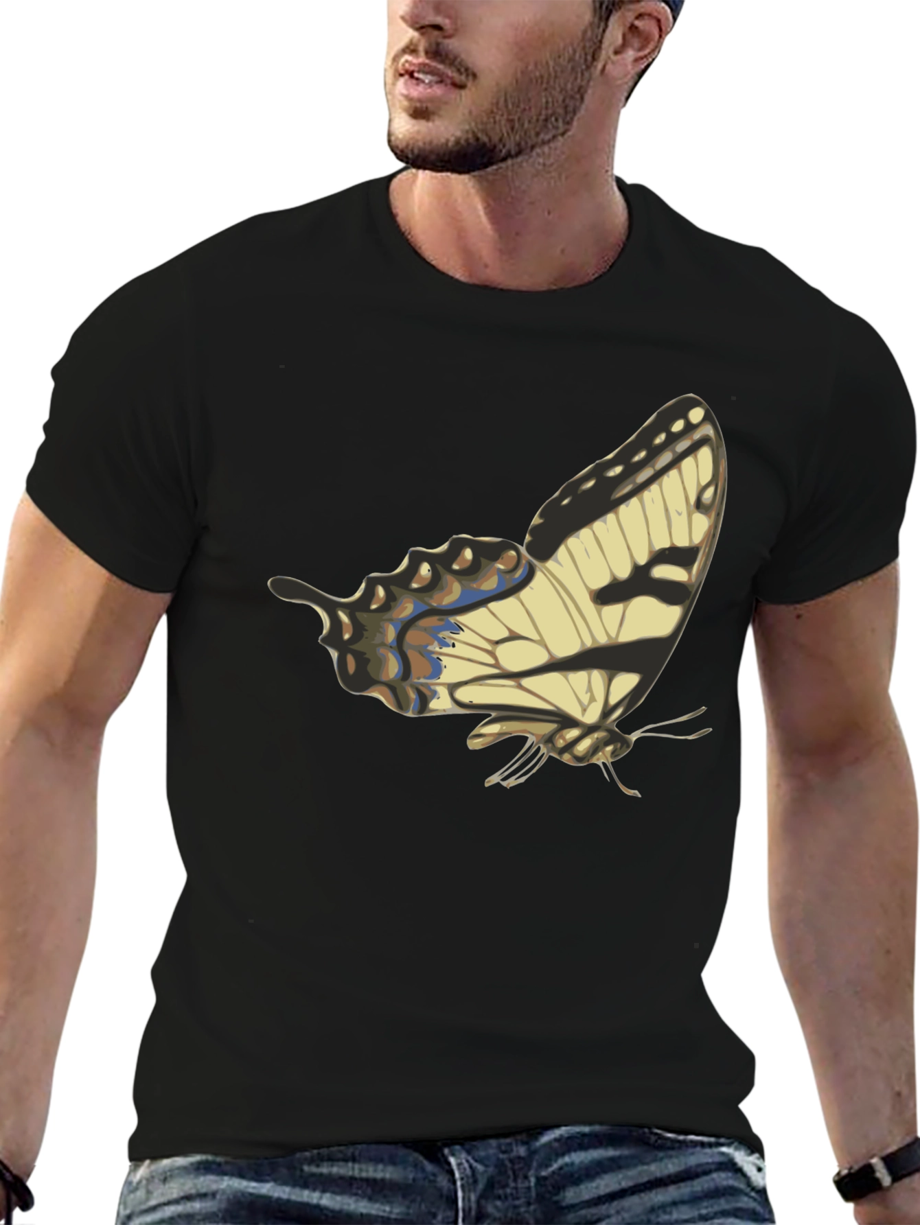 Butterfly Graphic Print Black T-Shirt