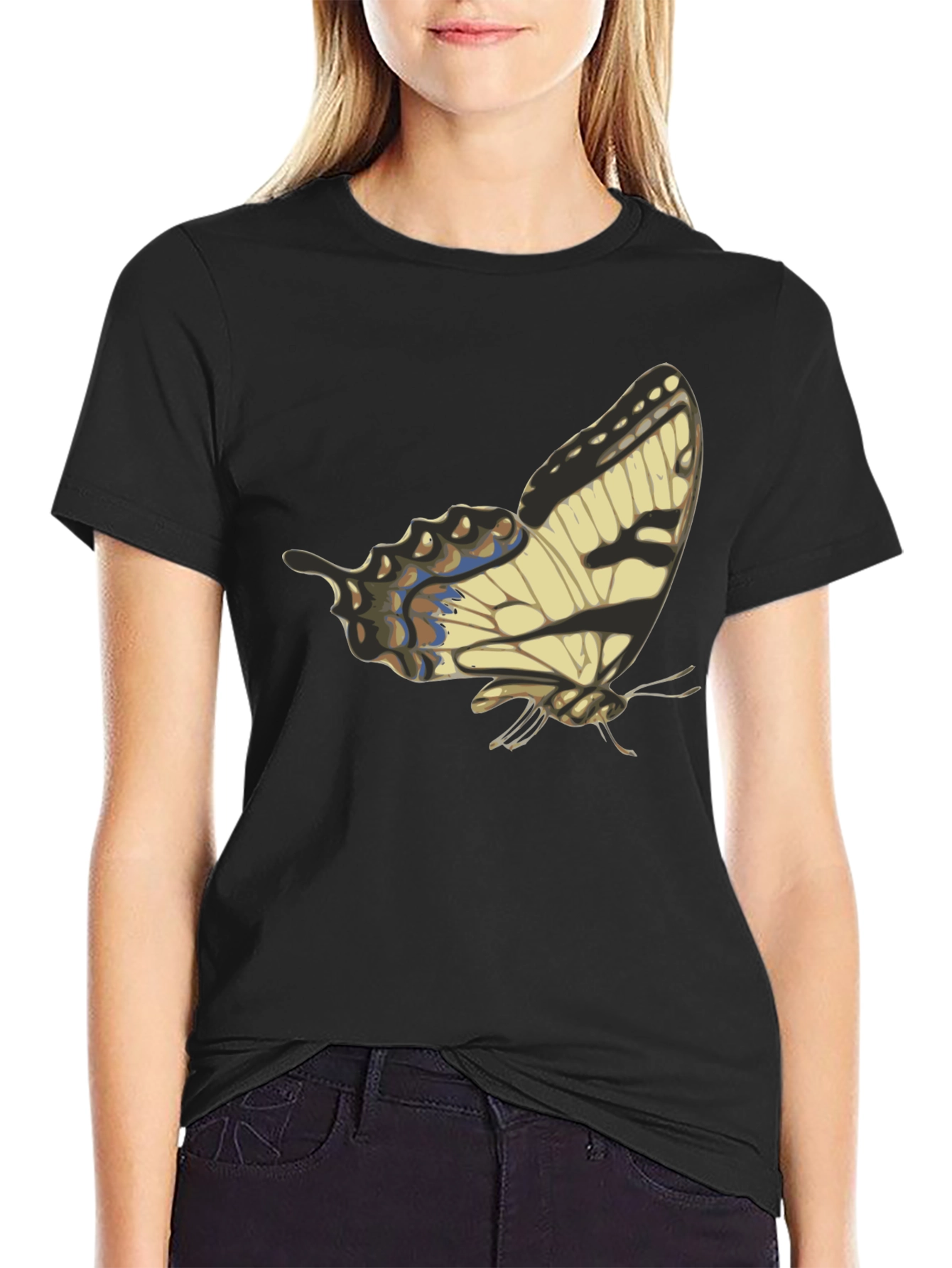 Butterfly Graphic Print Black T-Shirt