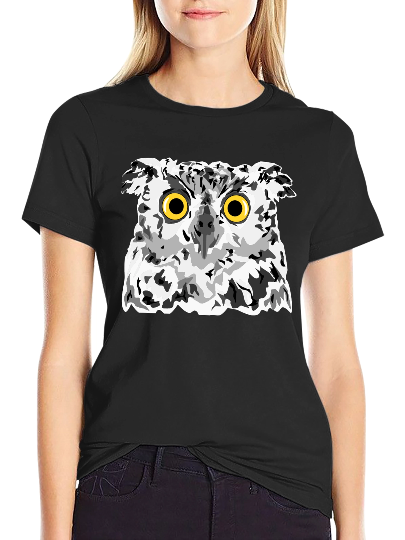 Owl Graphic Print Black T-Shirt