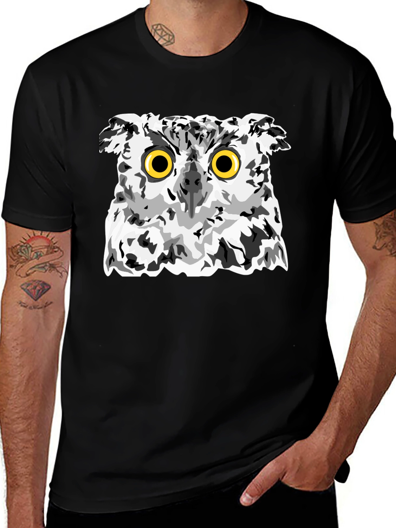Owl Graphic Print Black T-Shirt