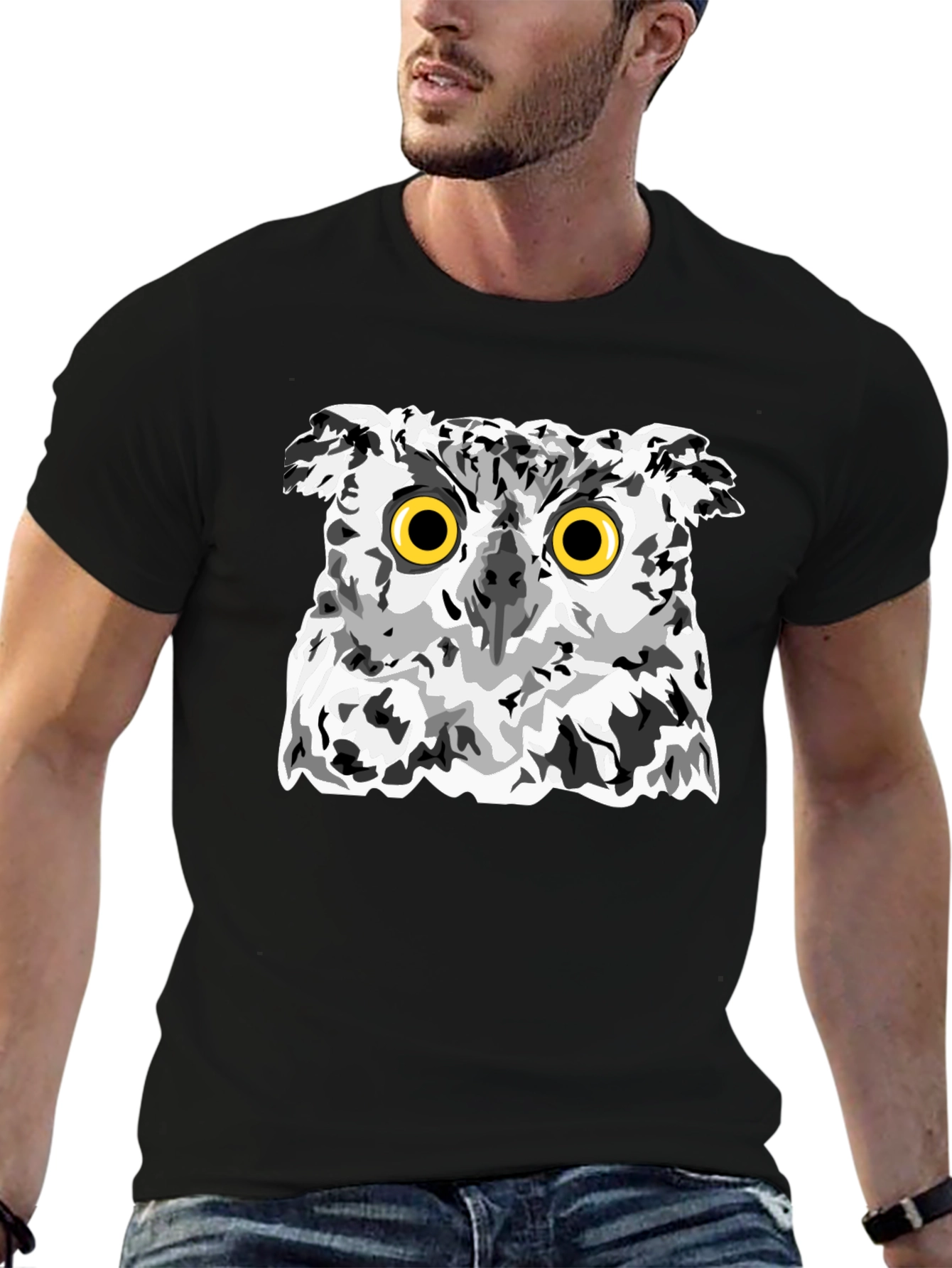 Owl Graphic Print Black T-Shirt