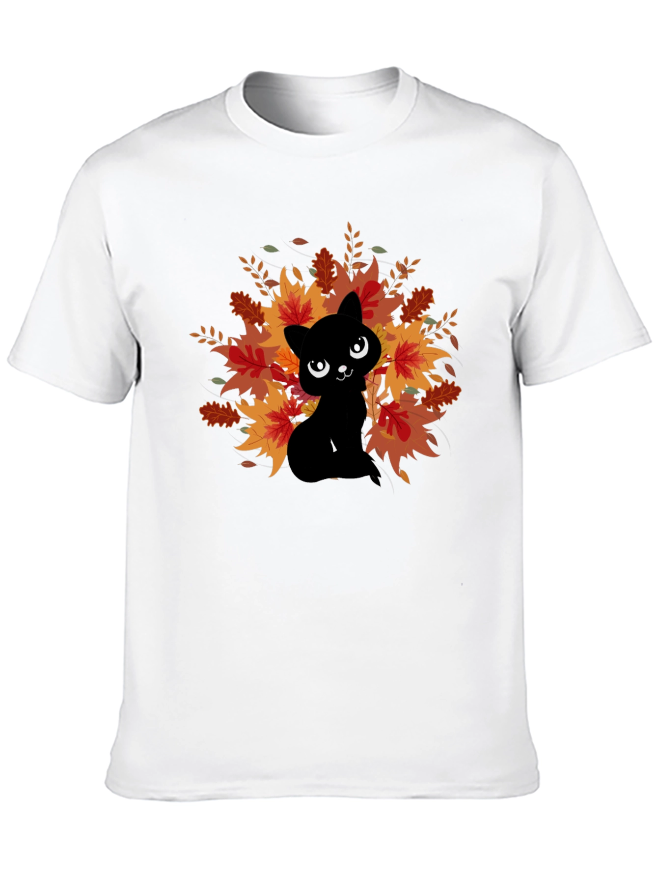 Autumn Cat Graphic Tee - Black Cotton Comfort