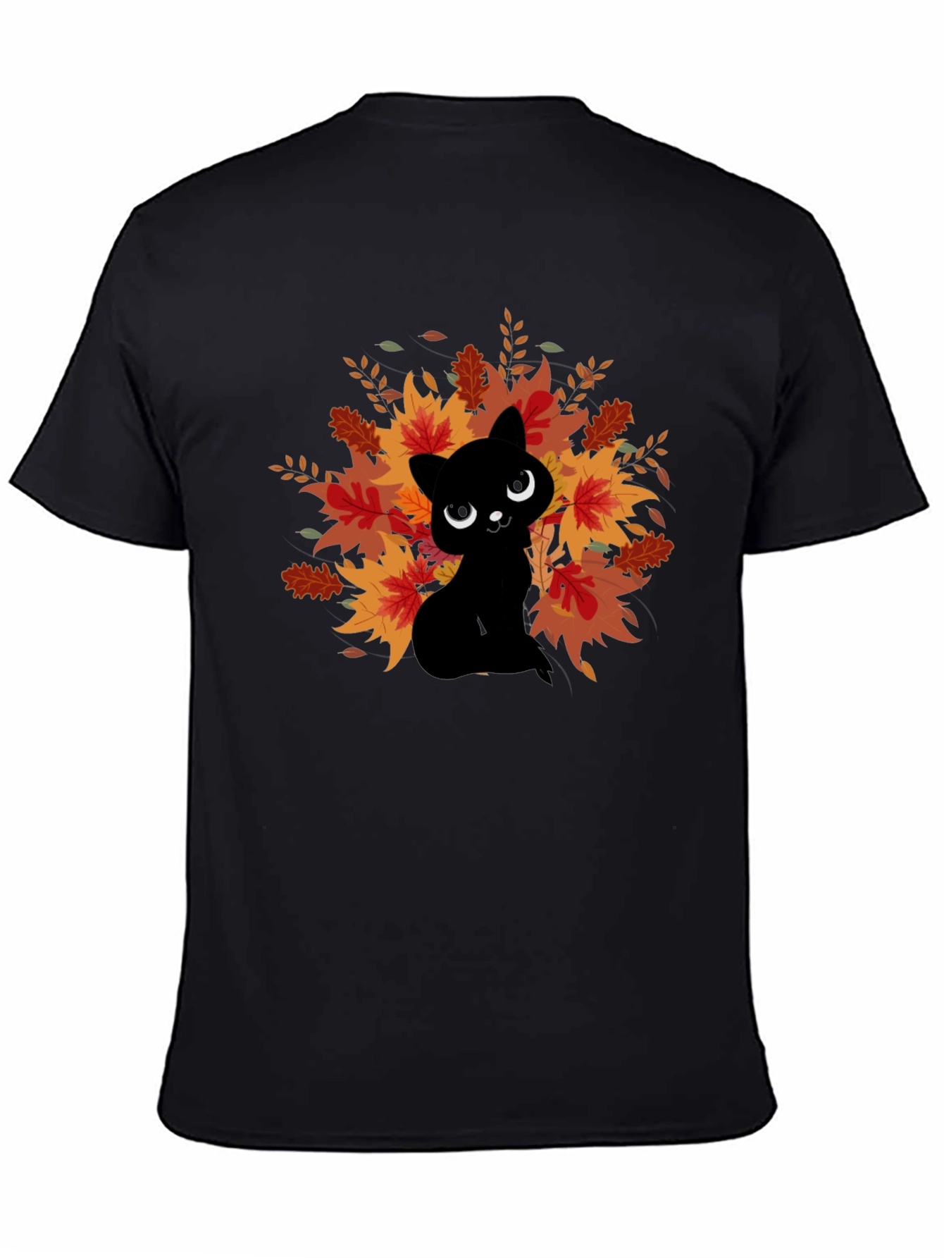 Autumn Cat Graphic Tee - Black Cotton Comfort