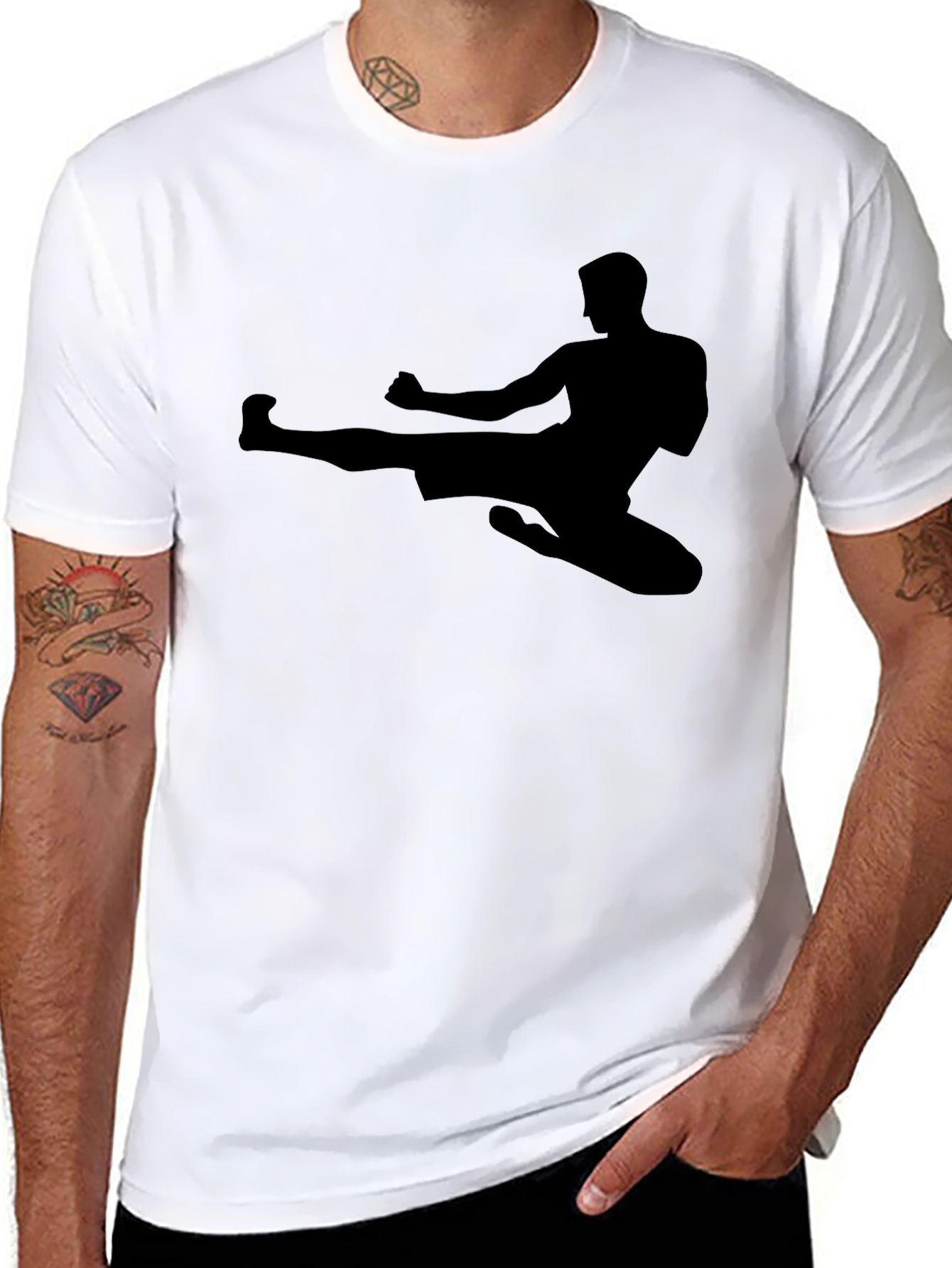Martial Arts Kick Silhouette Black T-Shirt