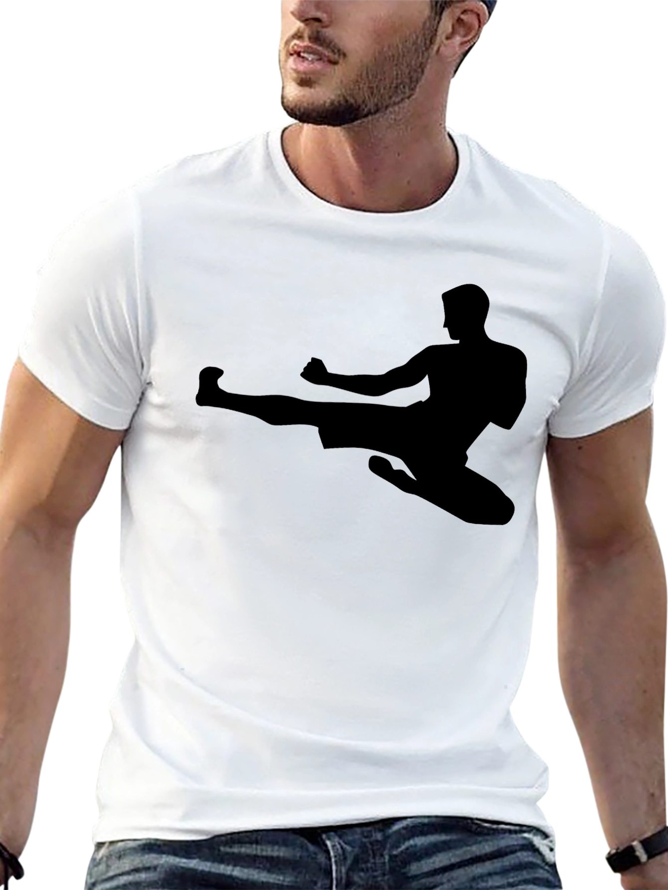 Martial Arts Kick Silhouette Black T-Shirt