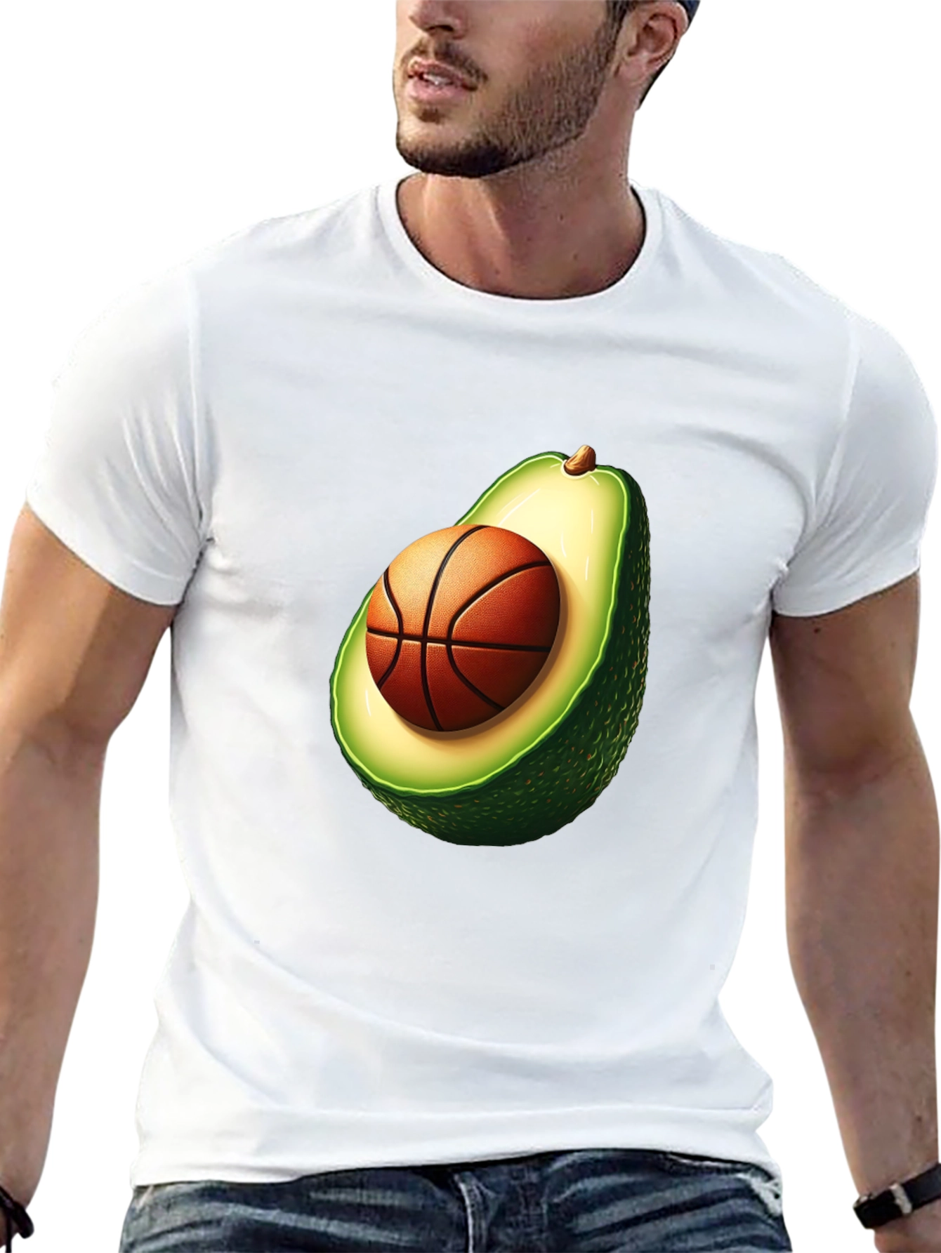 Avocado Basketball Graphic Tee - Unique Mens T-Shirt