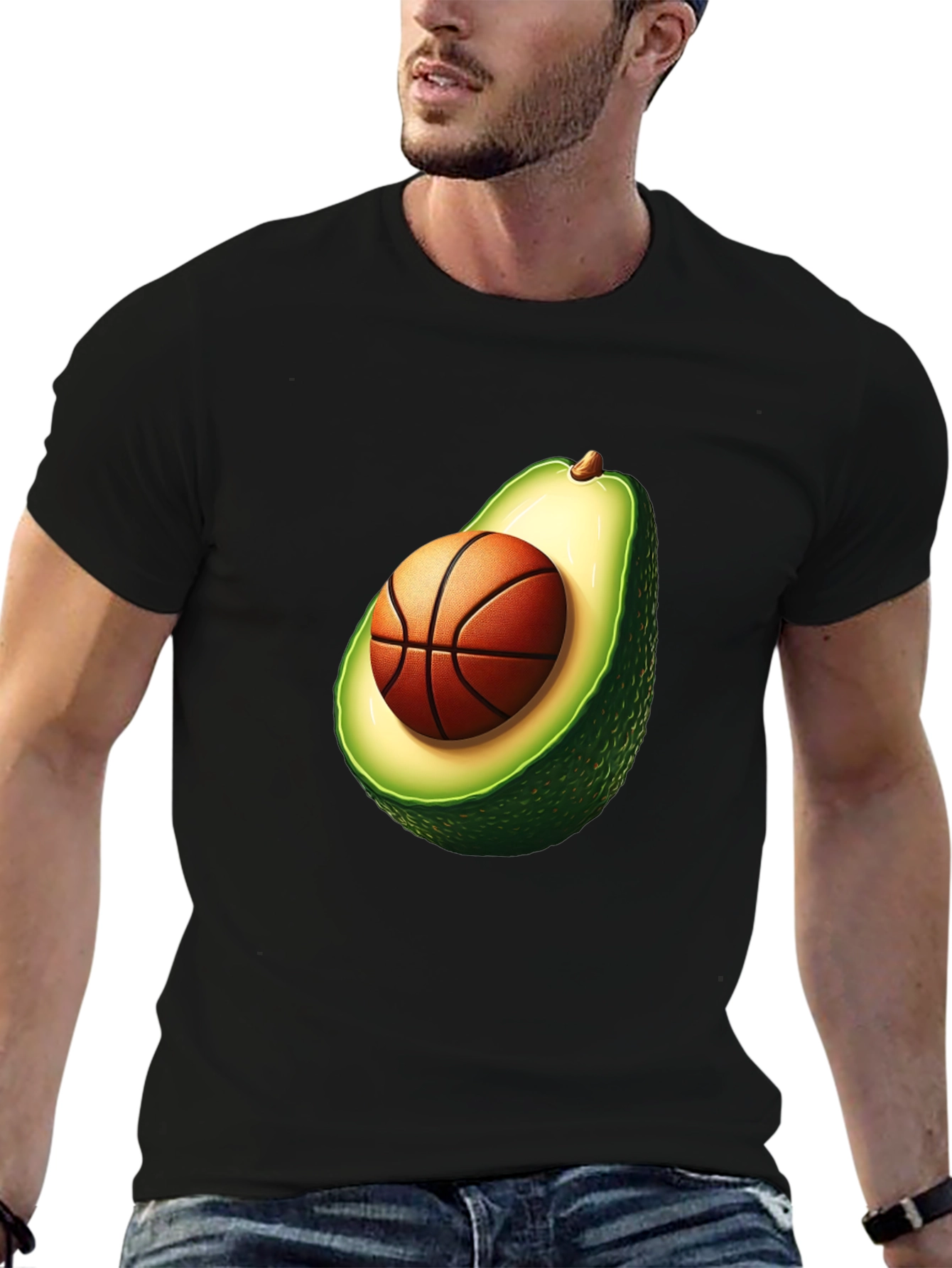 Avocado Basketball Graphic Tee - Unique Mens T-Shirt