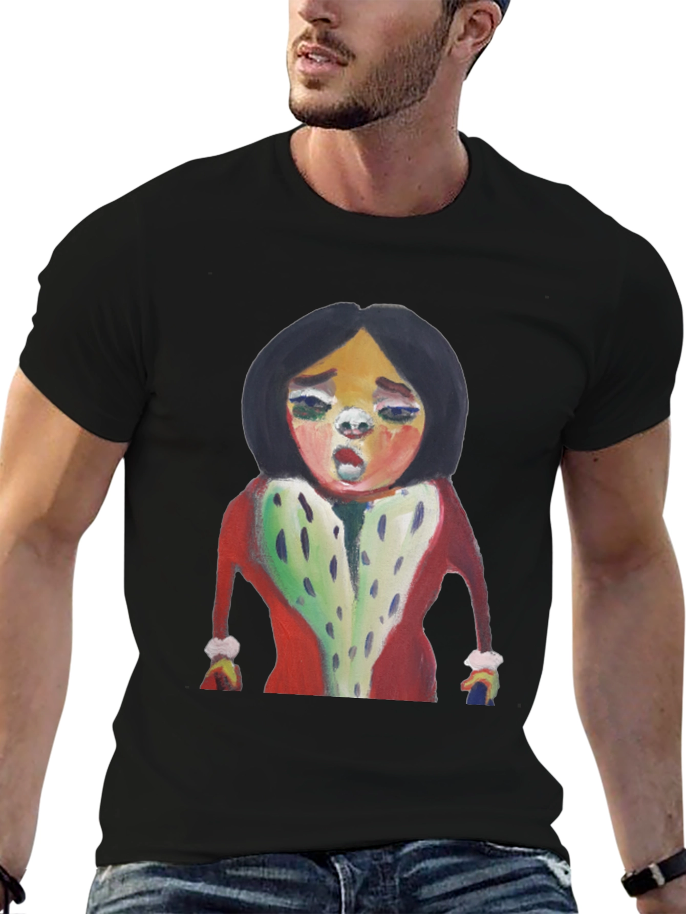 Unique Cartoon Graphic Tee - Black Cotton Casual Shirt