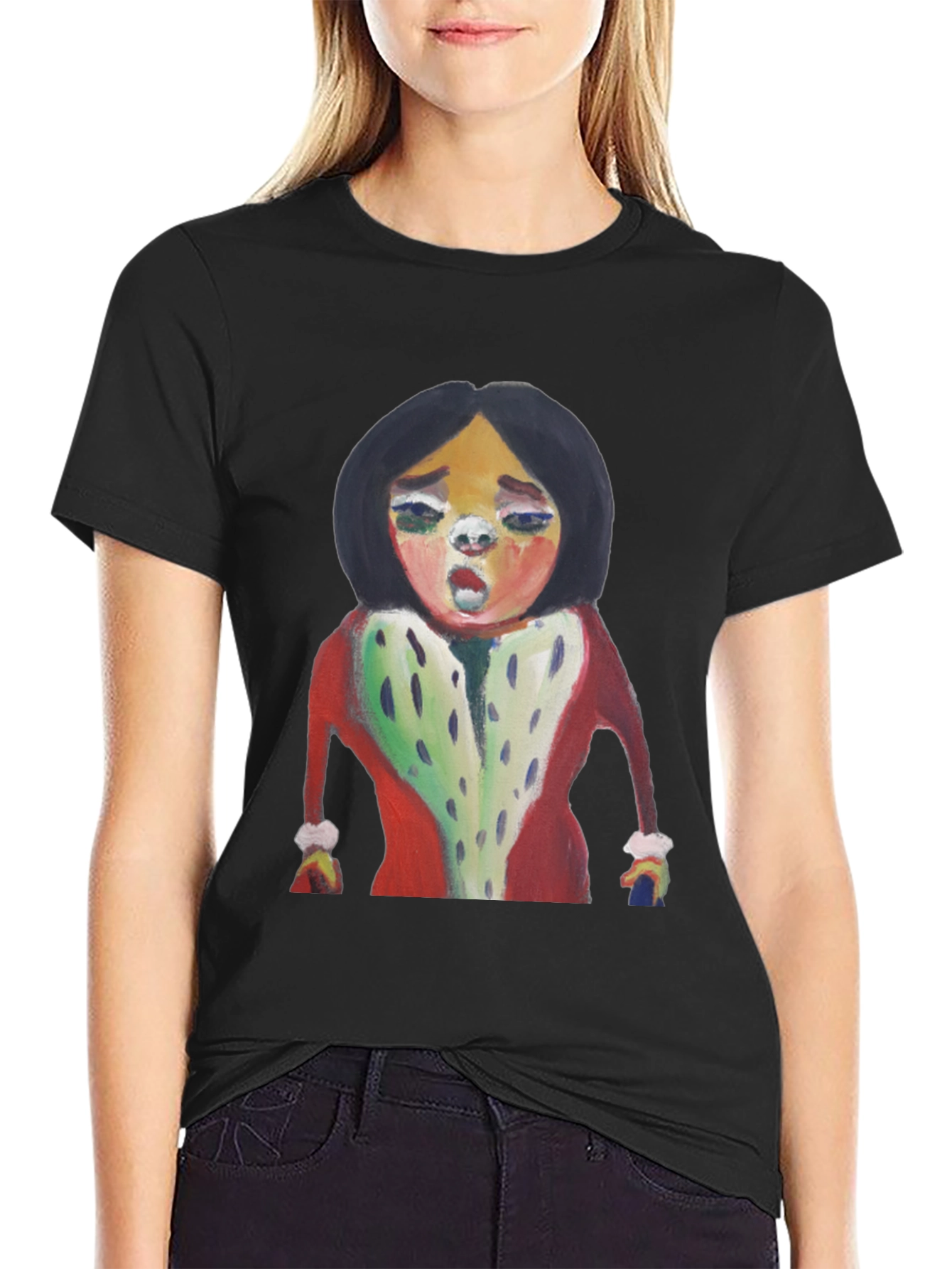 Unique Cartoon Graphic Tee - Black Cotton Casual Shirt