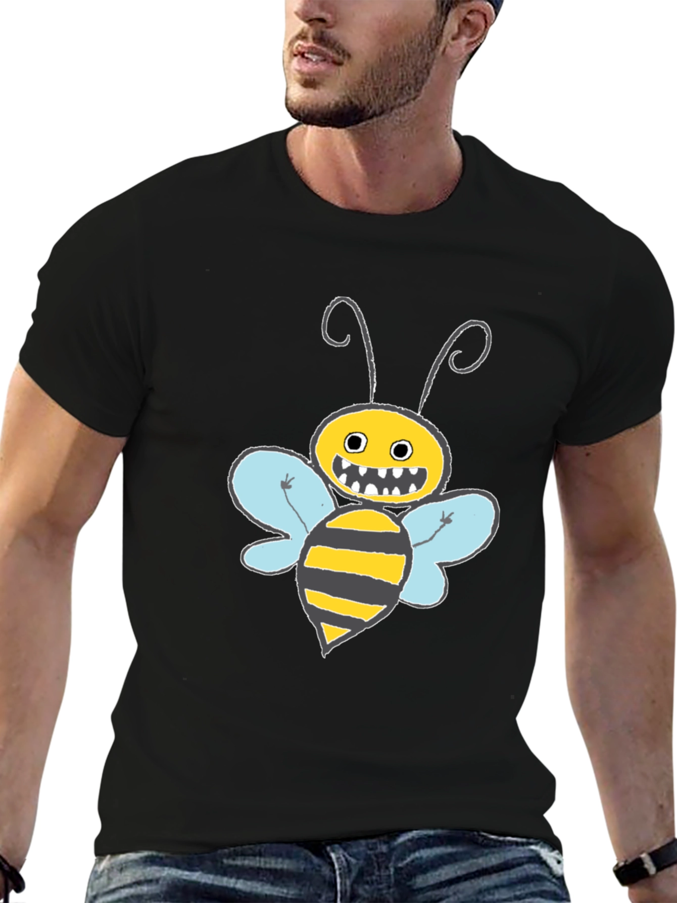 Funny Bee Graphic T-Shirt - Black Crew Neck Tee