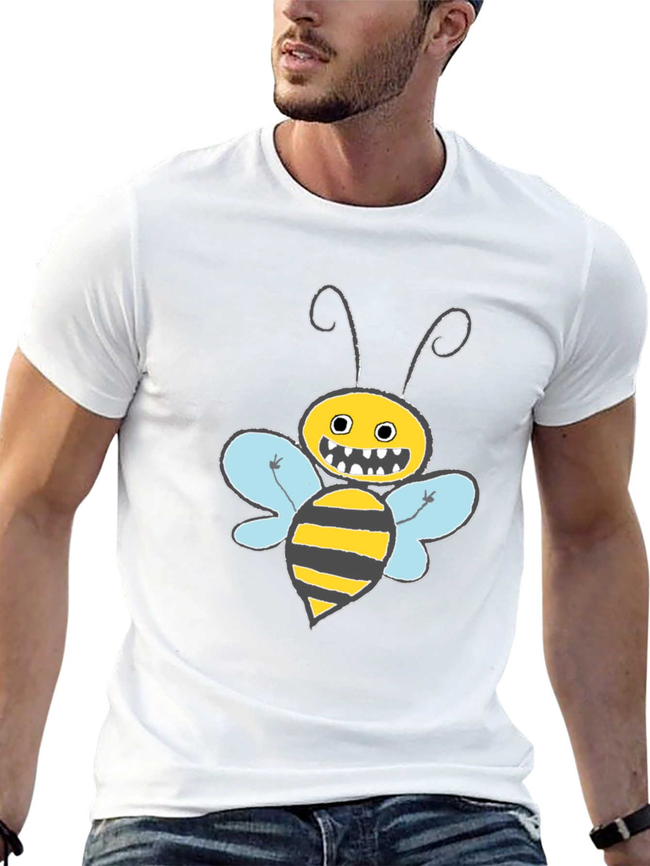 Funny Bee Graphic T-Shirt - Black Crew Neck Tee