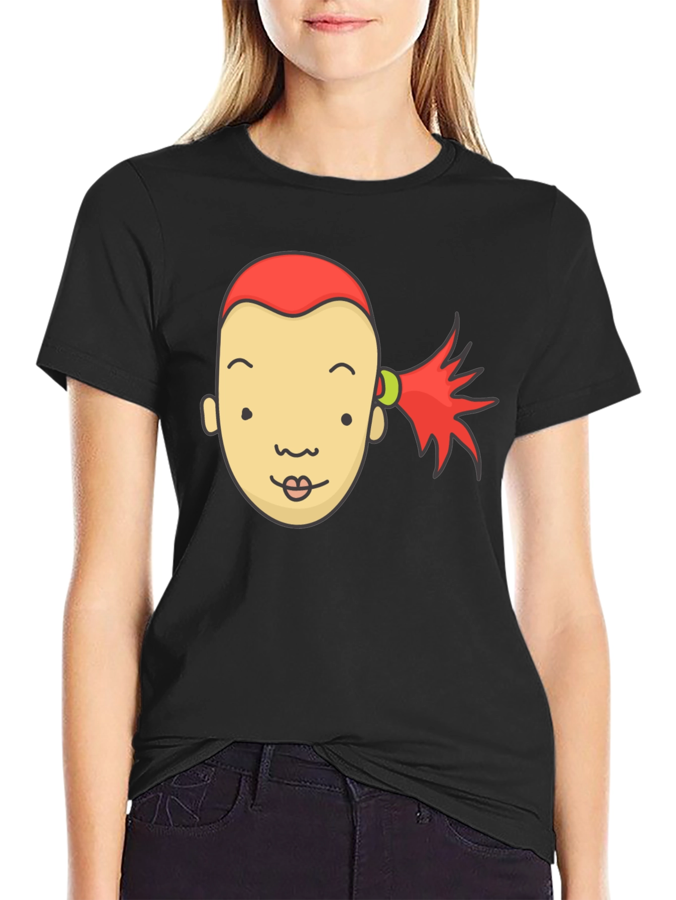 Cartoon Face Graphic Tee - Black Unisex T-Shirt