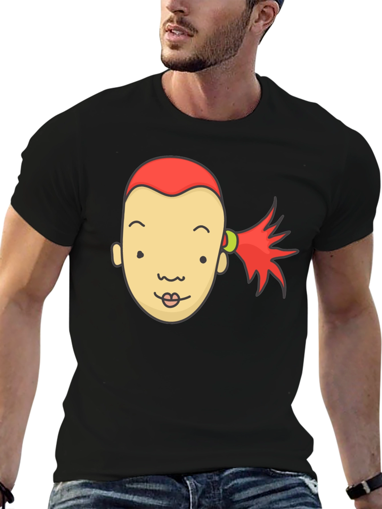 Cartoon Face Graphic Tee - Black Unisex T-Shirt